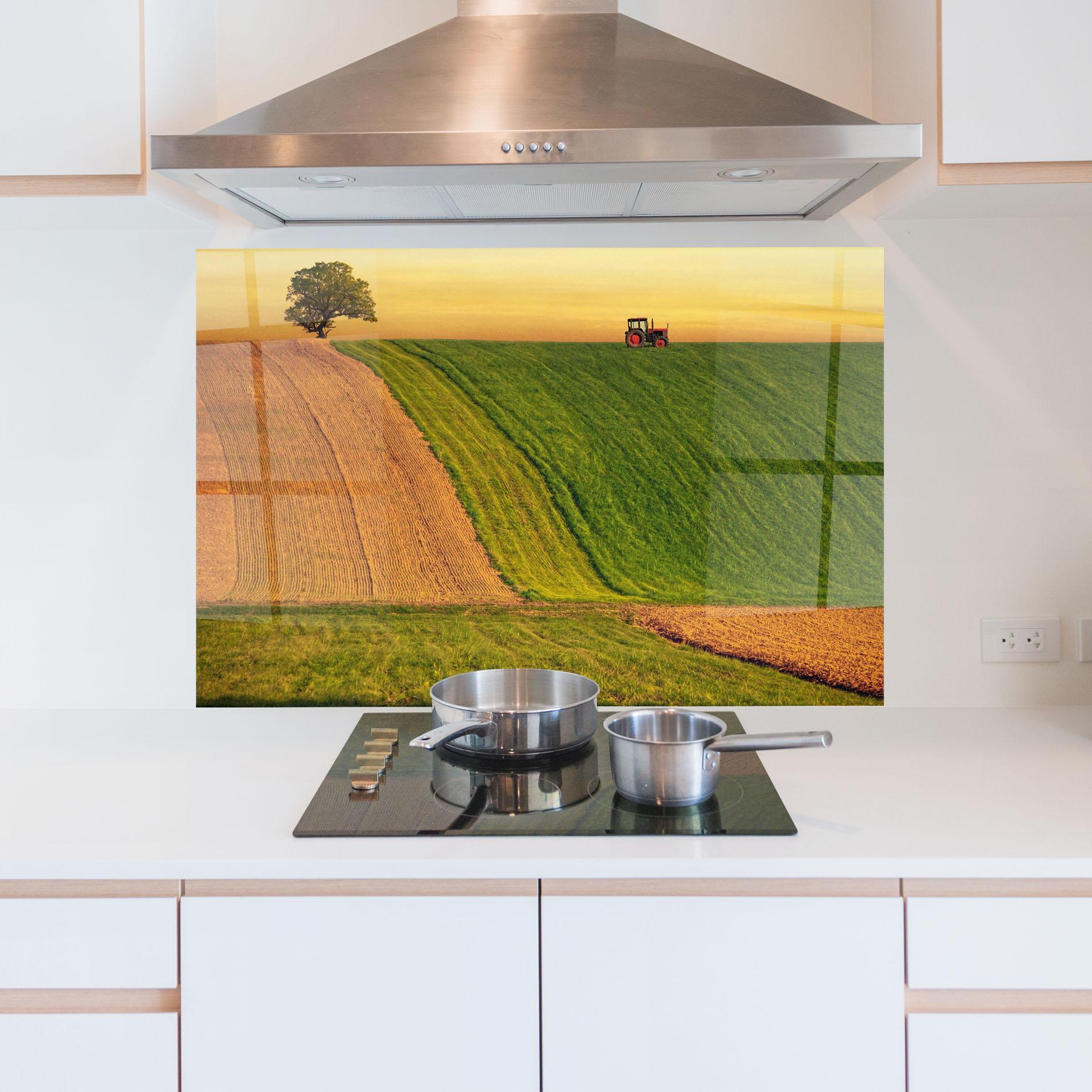 Стъклен панел за кухня Green Cream Field mockup 5