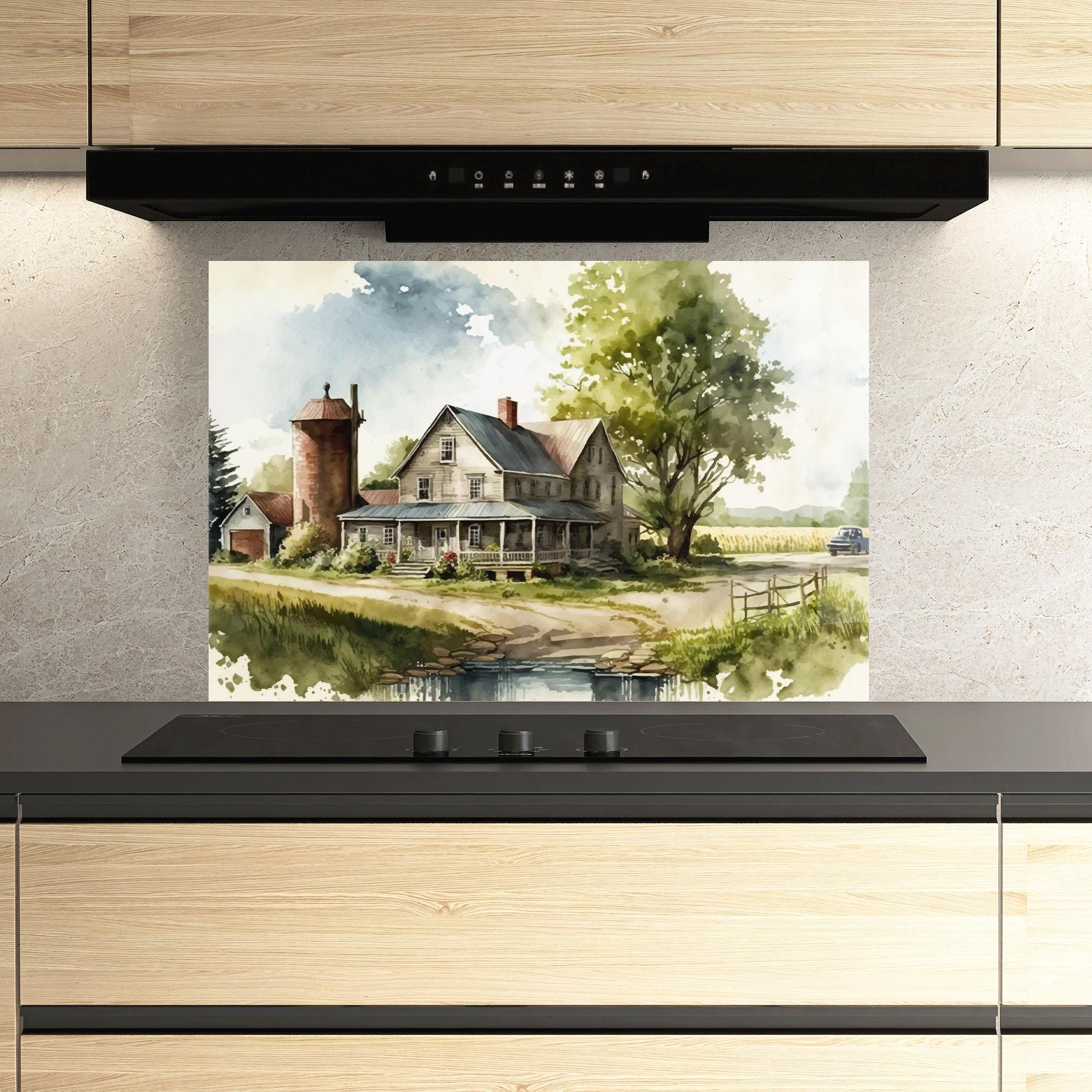 Стъклен панел за кухня Farm Blue Car mockup 3