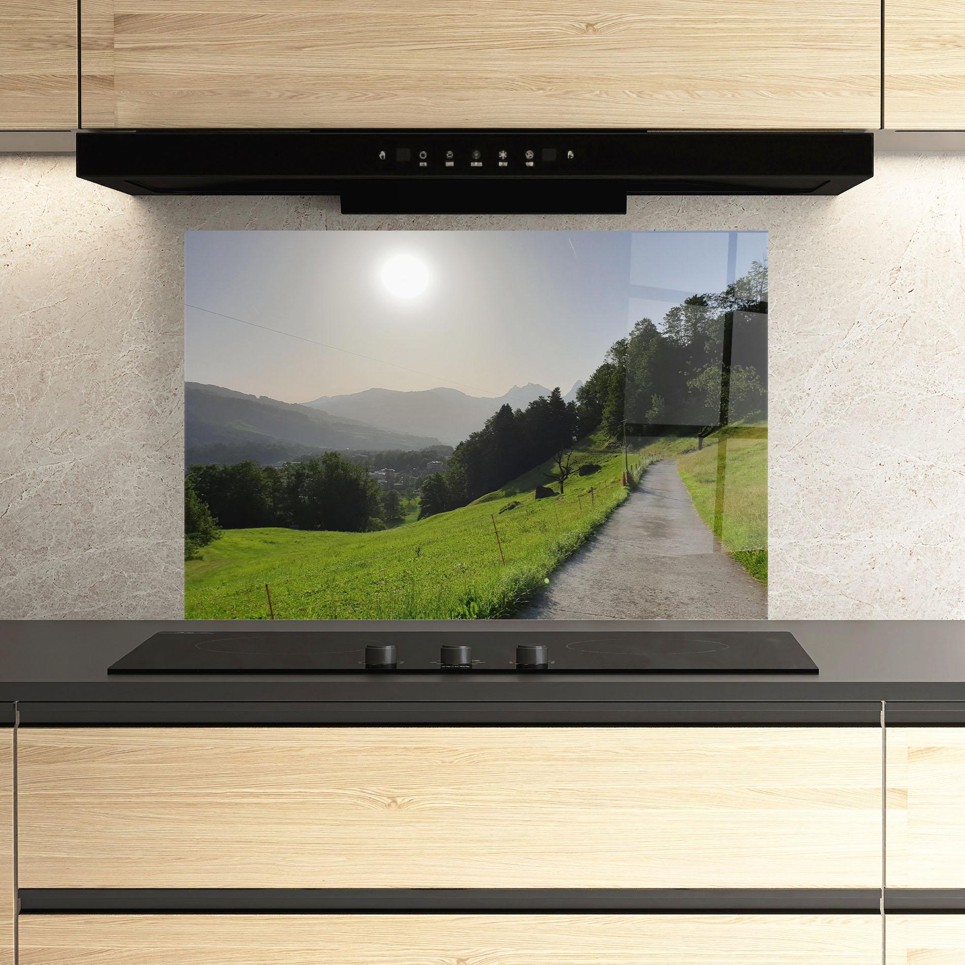 Стъклен панел за кухня Foggy Rural Road mockup 3