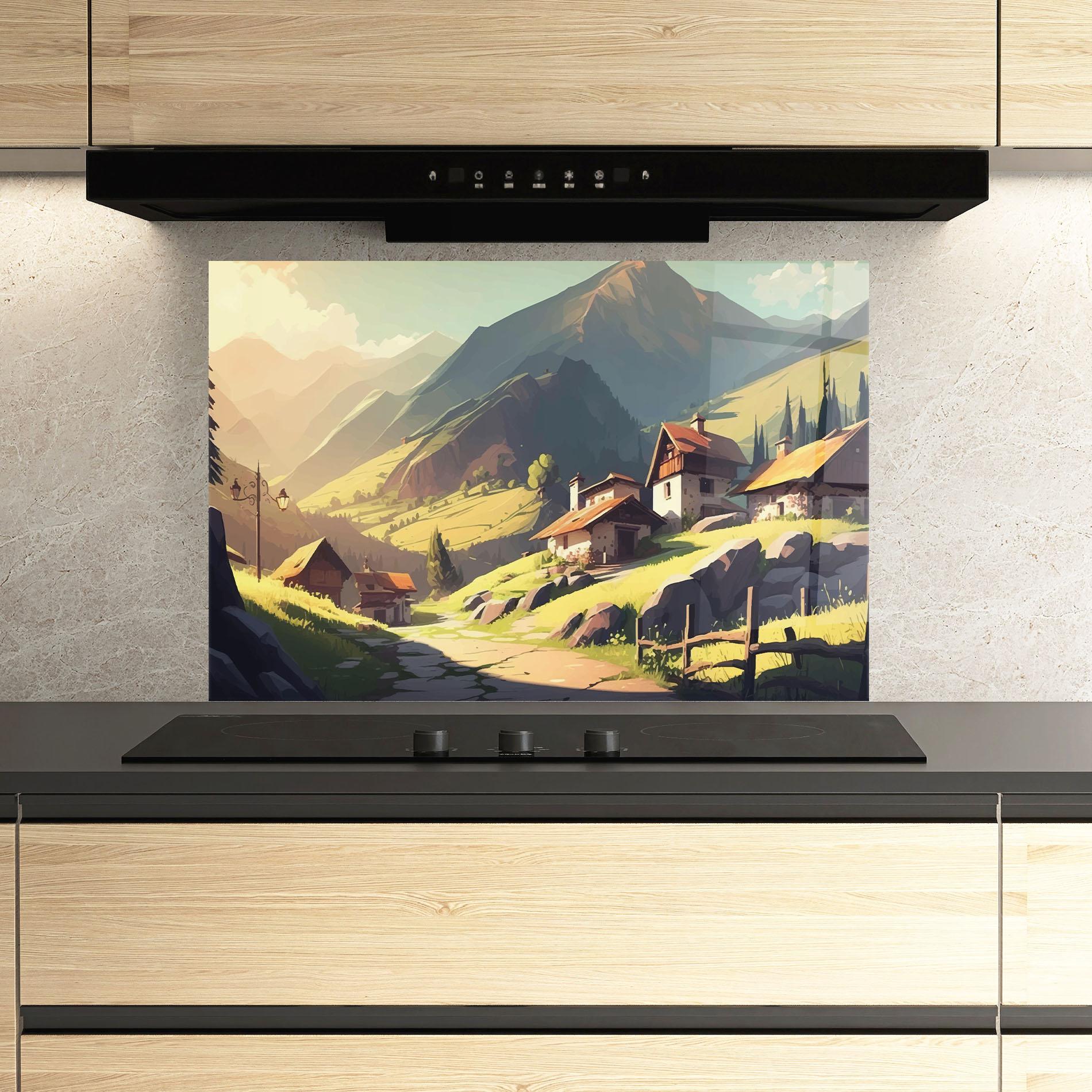 Стъклен панел за кухня Grassy Mountain View mockup 3