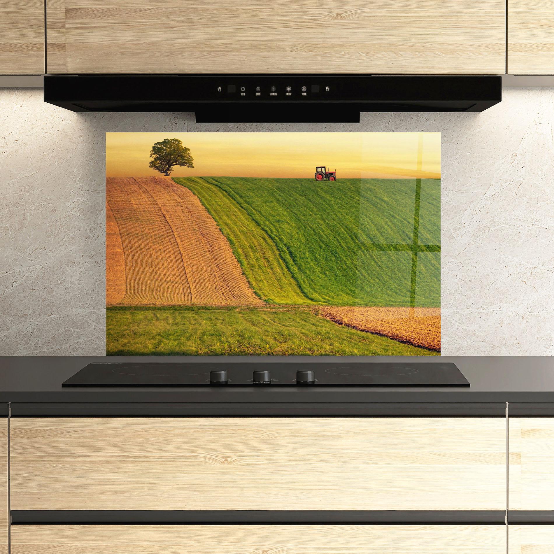 Стъклен панел за кухня Green Cream Field mockup 3