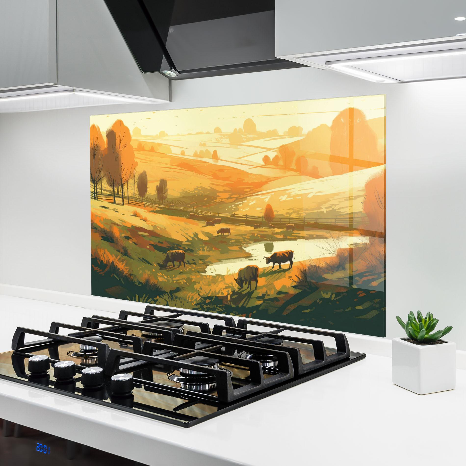 Стъклен панел за кухня Cows Sunlight Art mockup 6