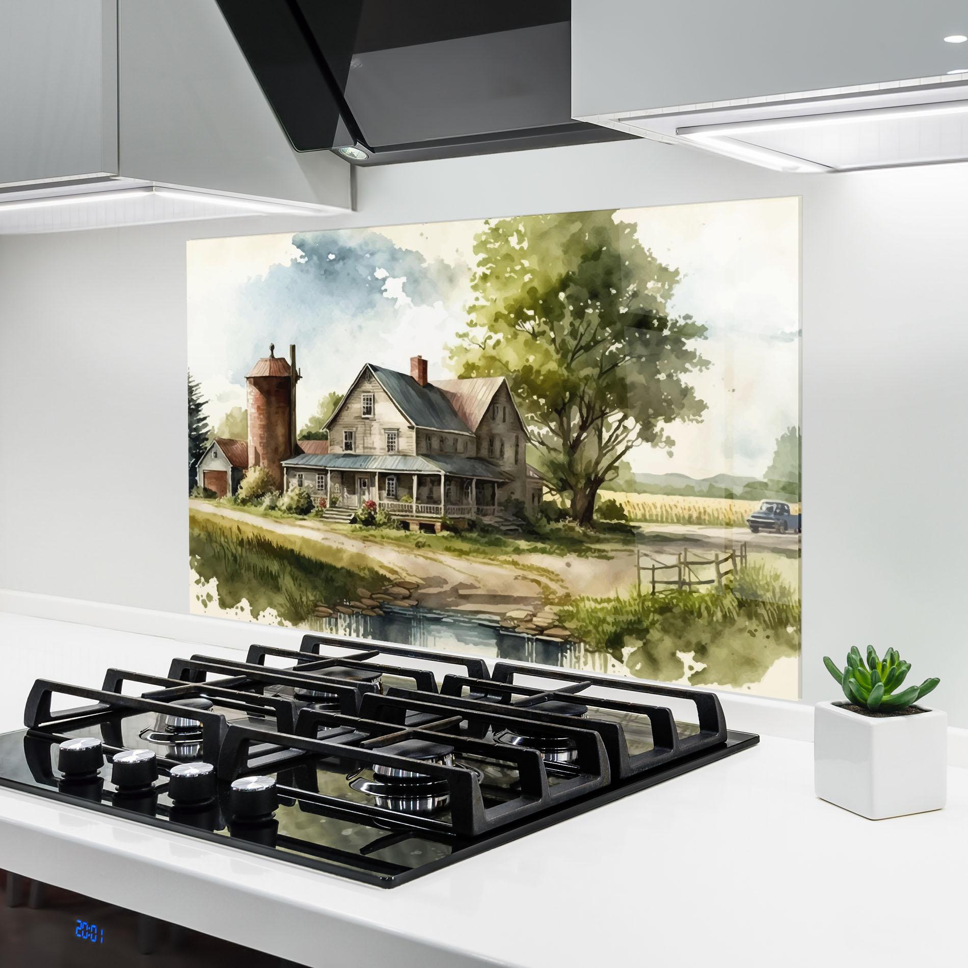 Стъклен панел за кухня Farm Blue Car mockup 6