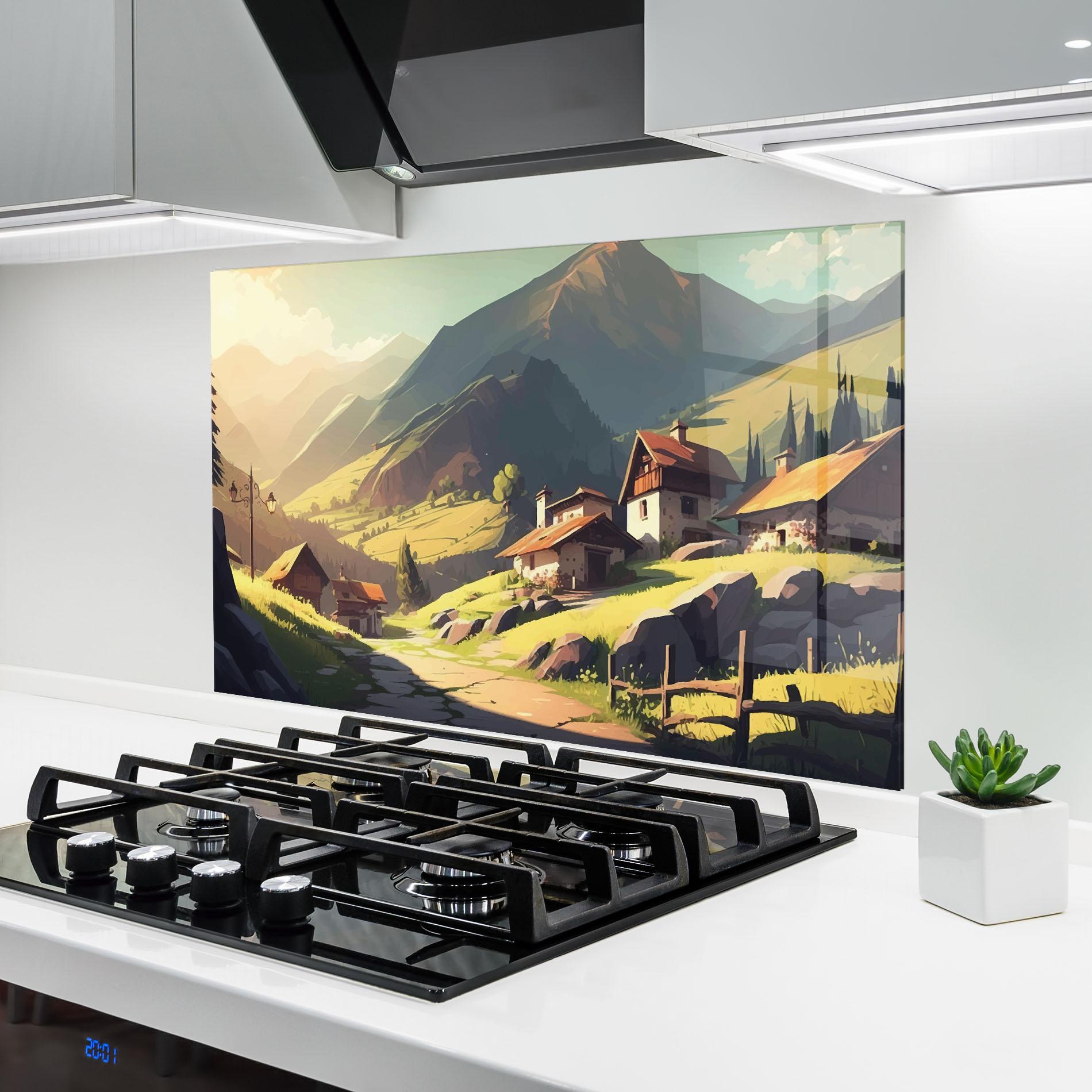 Стъклен панел за кухня Grassy Mountain View mockup 6