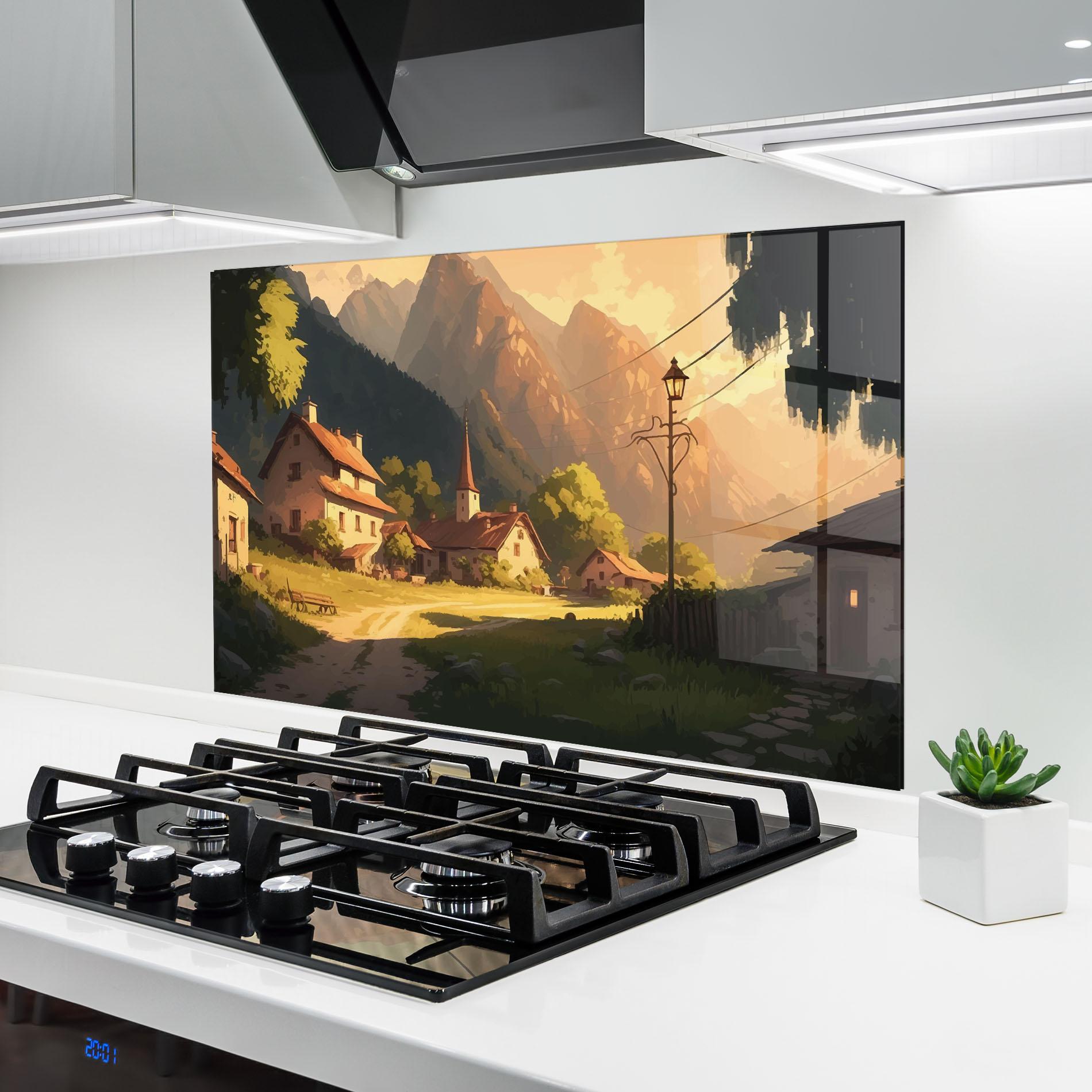 Стъклен панел за кухня Grassy Village View mockup 6