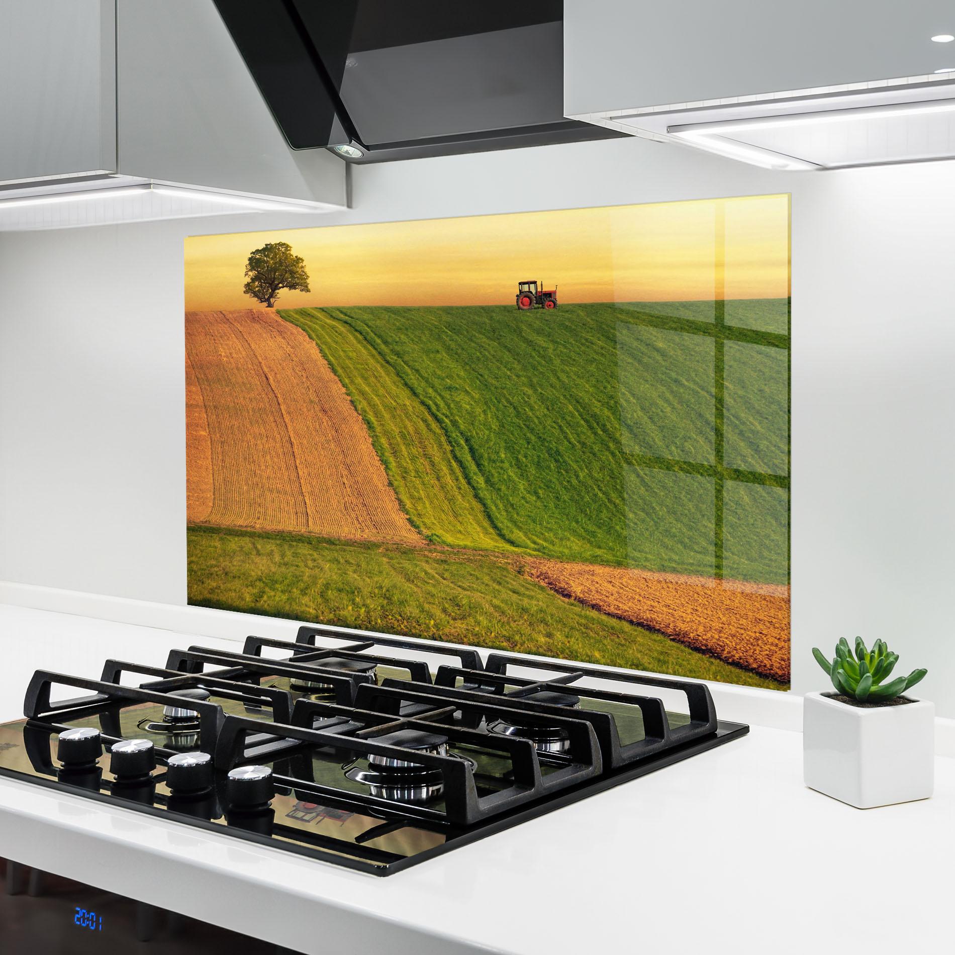 Стъклен панел за кухня Green Cream Field mockup 6