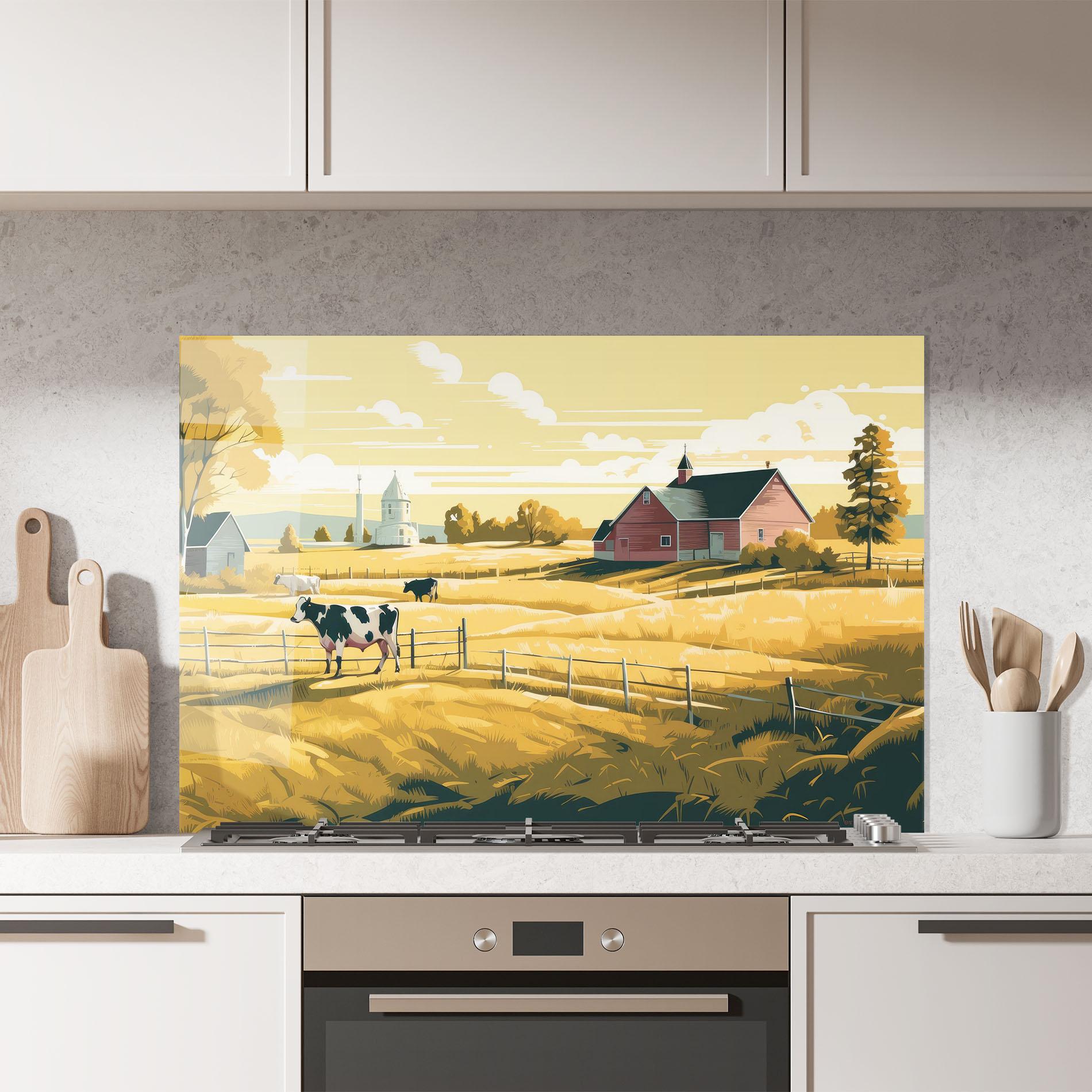 Стъклен панел за кухня Cows Sunlight Farm mockup 7