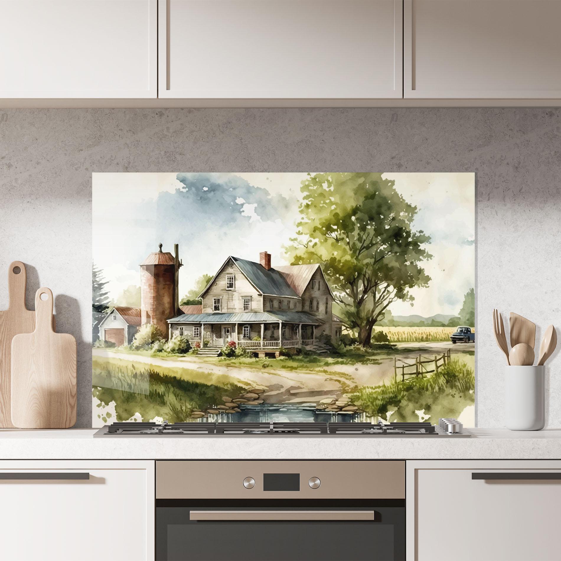 Стъклен панел за кухня Farm Blue Car mockup 7