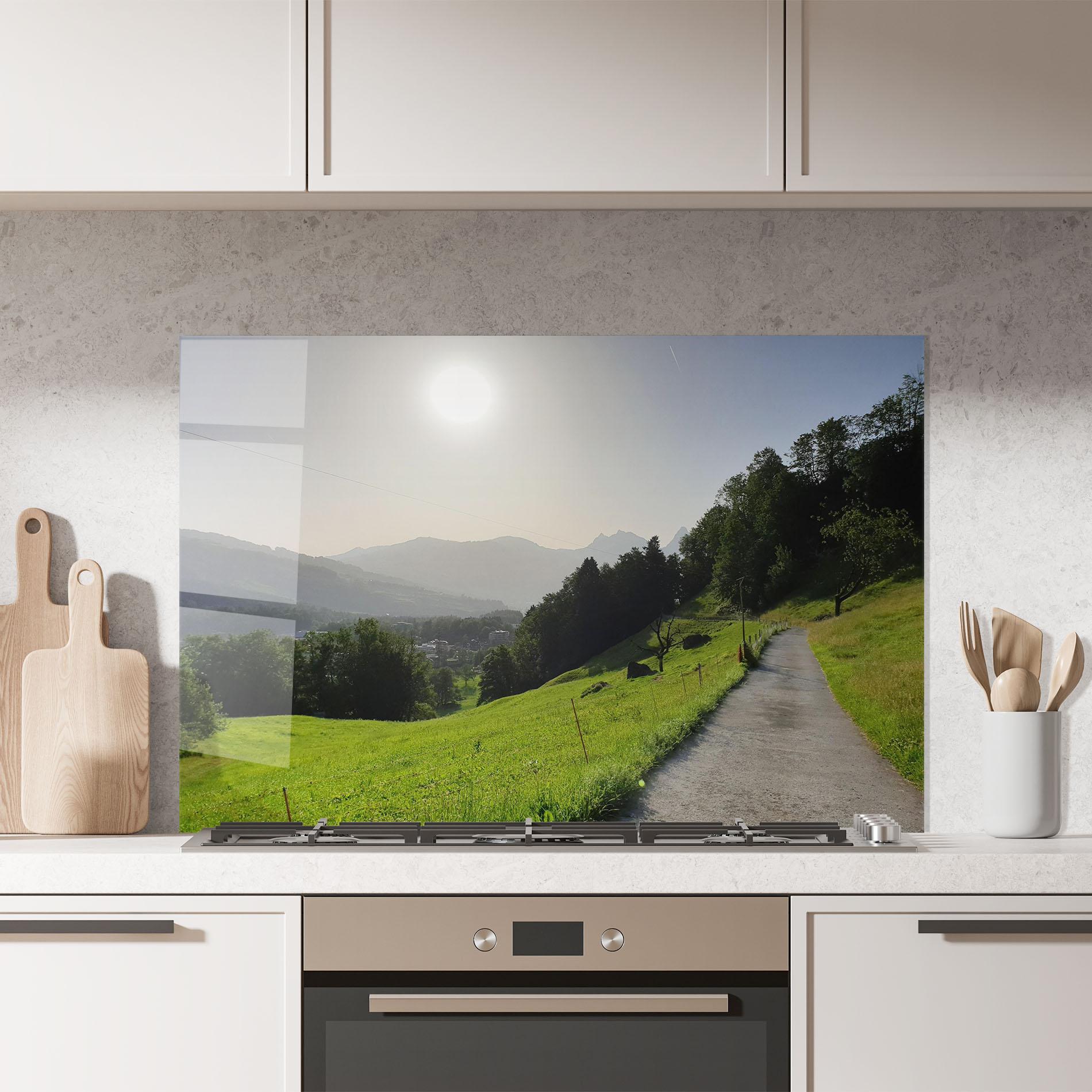 Стъклен панел за кухня Foggy Rural Road mockup 7