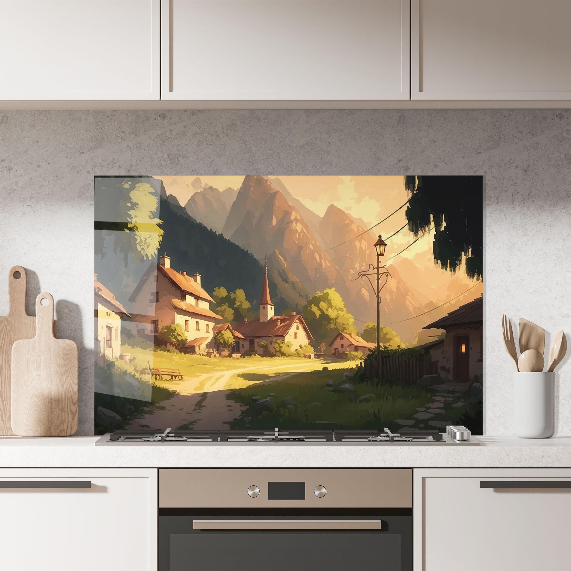 Стъклен панел за кухня Grassy Village View mockup 7