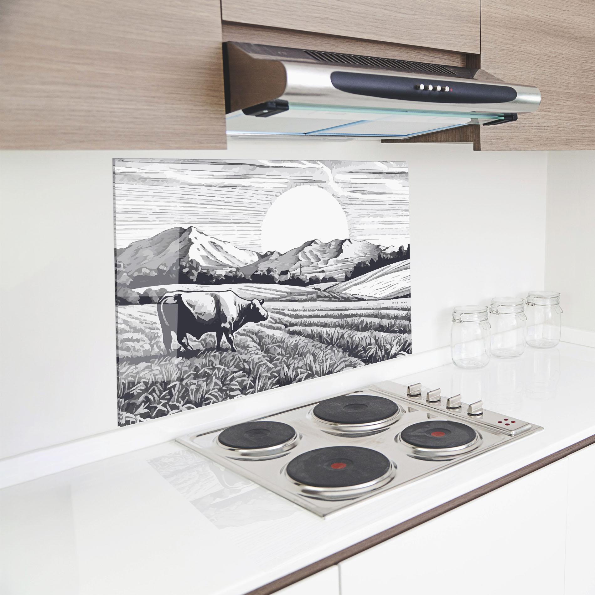 Стъклен панел за кухня Cow Grey Ink mockup 8