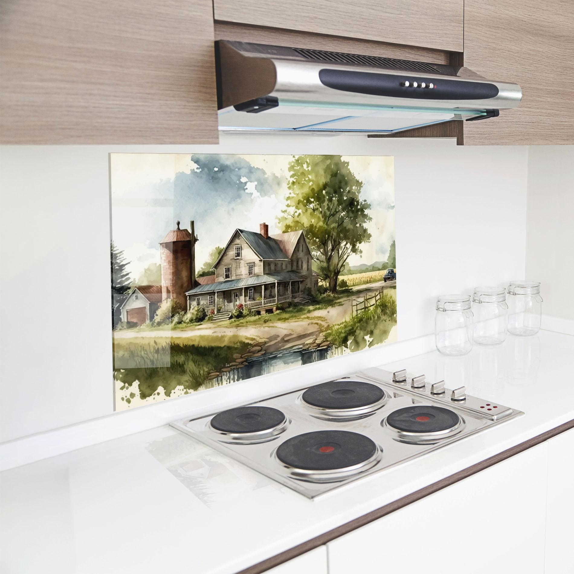 Стъклен панел за кухня Farm Blue Car mockup 8