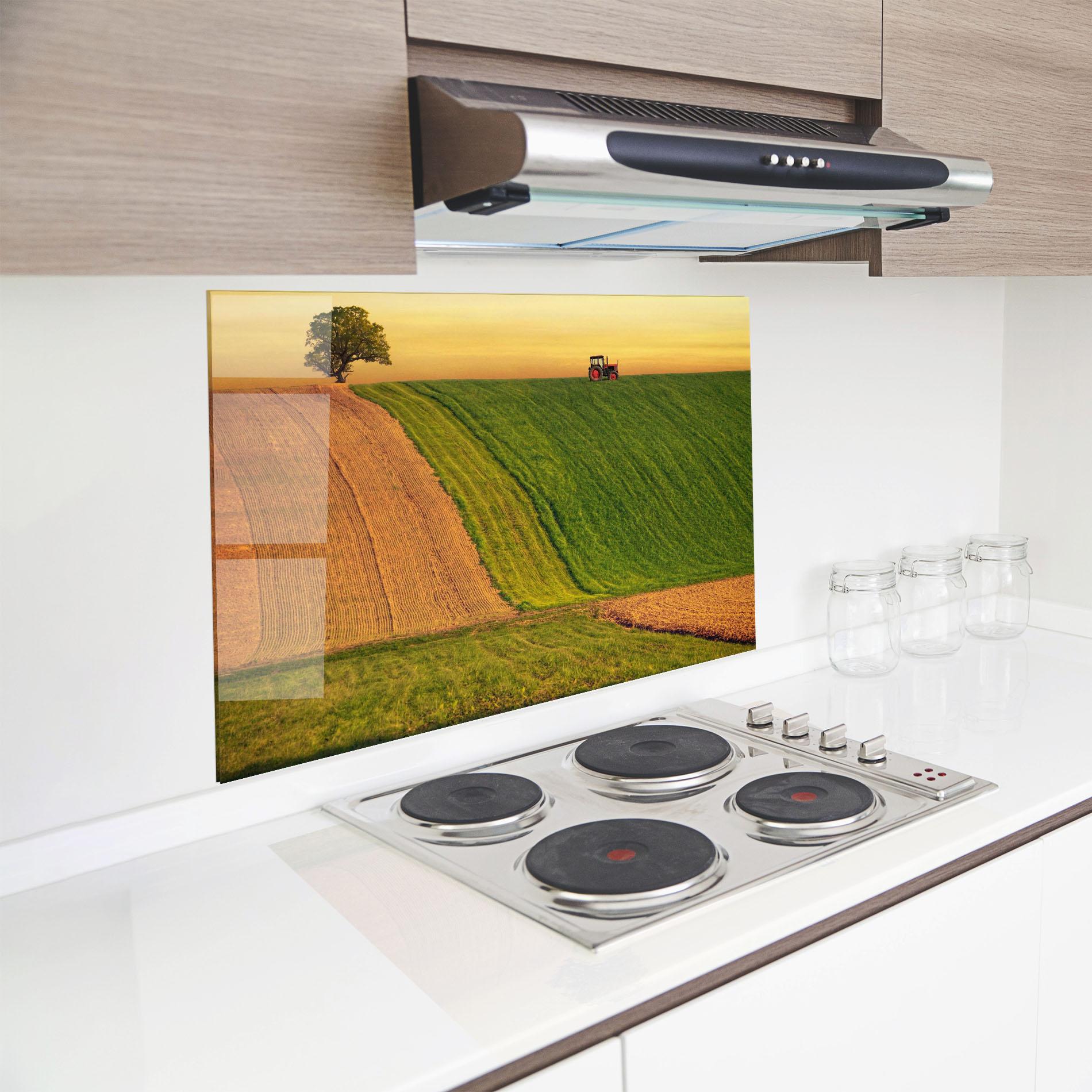 Стъклен панел за кухня Green Cream Field mockup 8