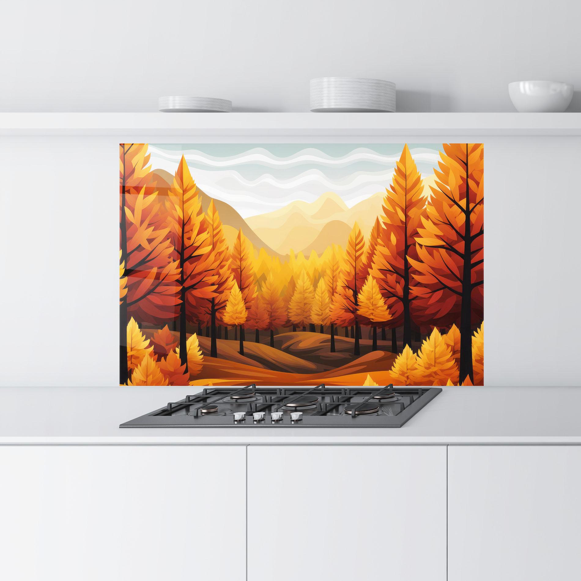 Стъклен панел за кухня Autumn Trees Orange mockup 9