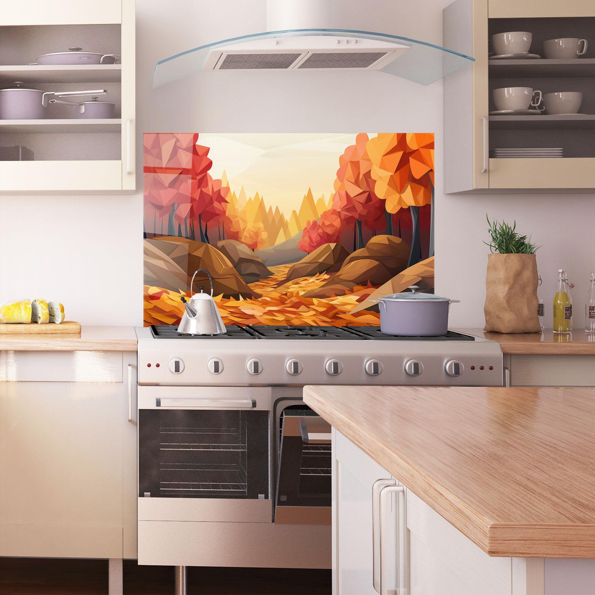 Стъклен панел за кухня Autumn Orange Forest mockup 1