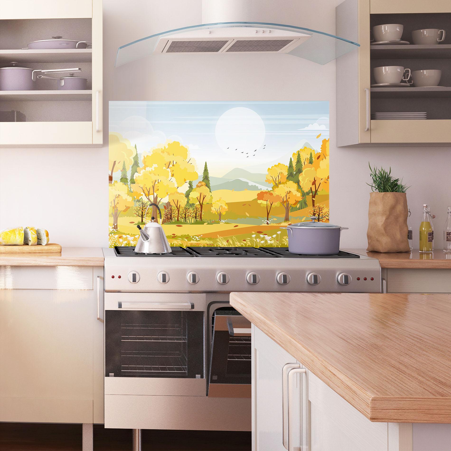 Стъклен панел за кухня Autumn Yellow View mockup 1