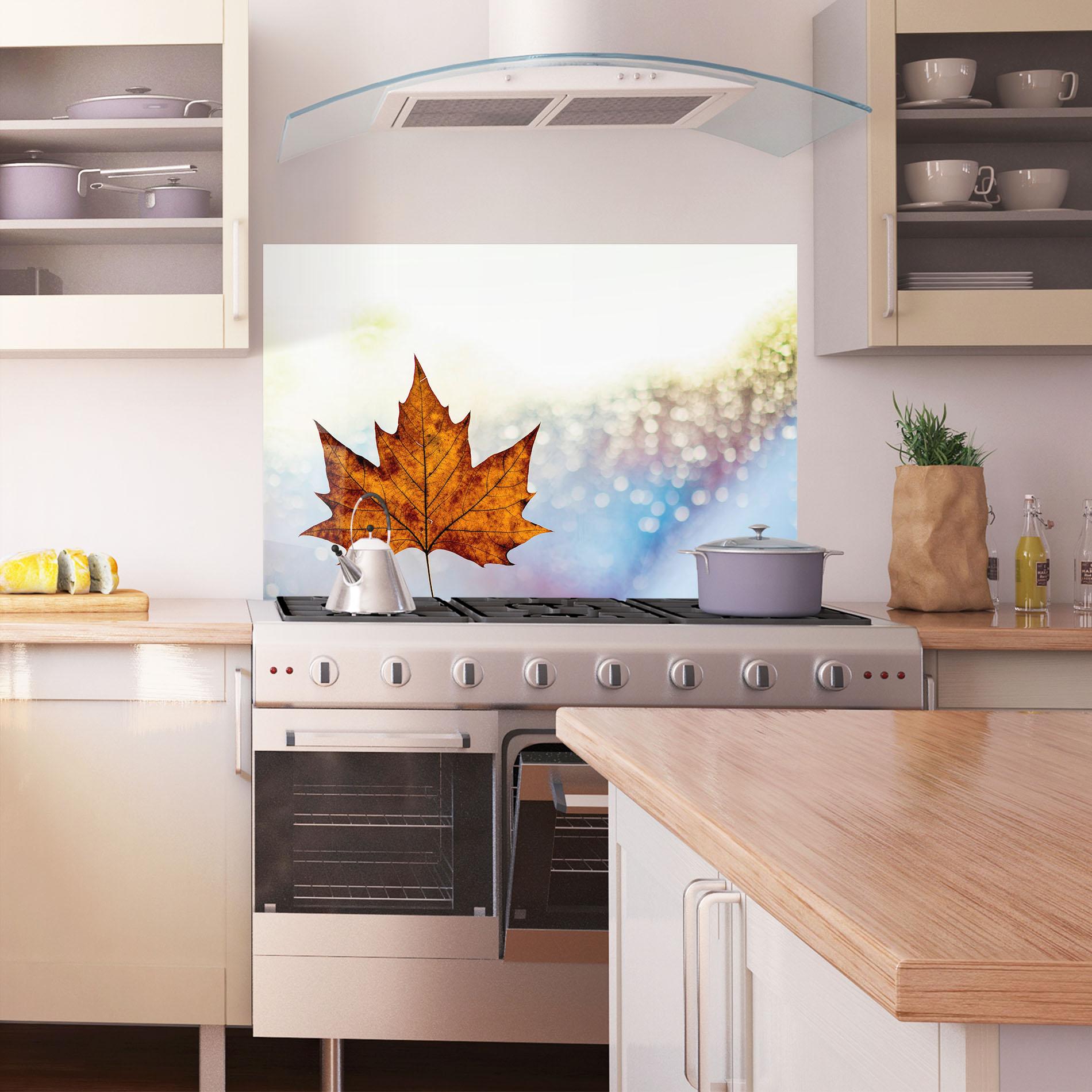 Стъклен панел за кухня Brown Orange Leaf mockup 1