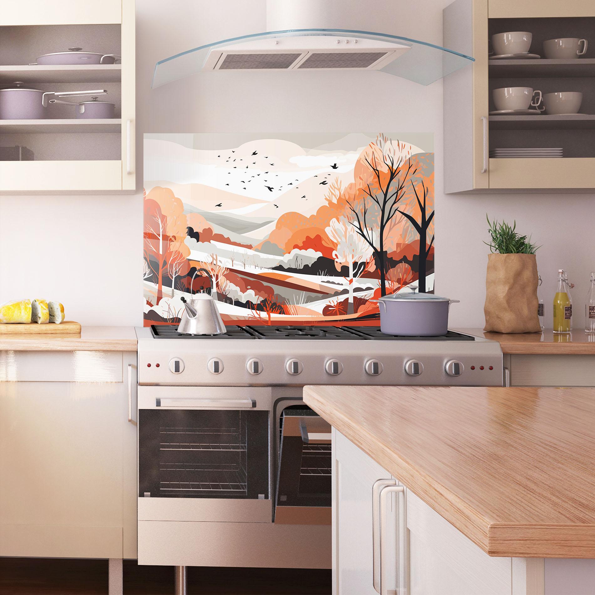 Стъклен панел за кухня Grey Orange Autumn mockup 1