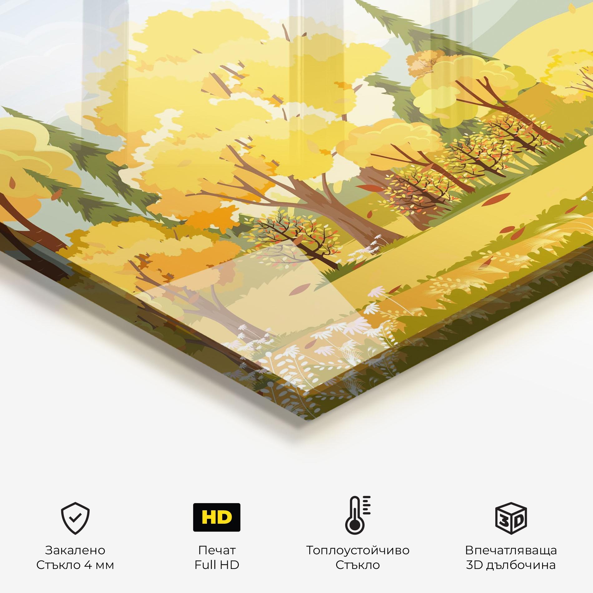 Стъклен панел за кухня Autumn Yellow View mockup 2