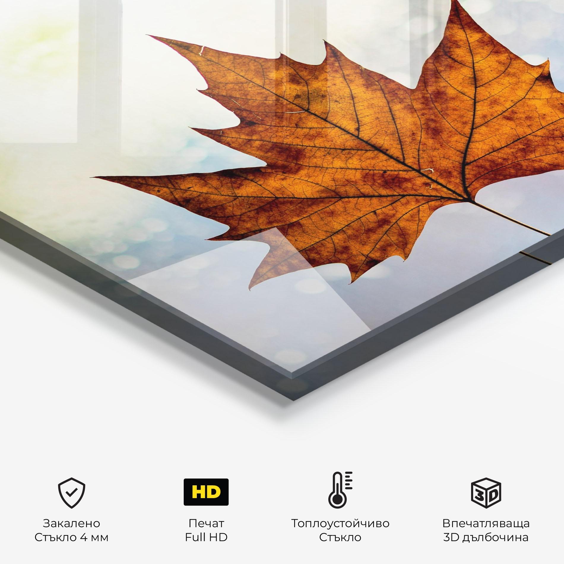 Стъклен панел за кухня Brown Orange Leaf mockup 2