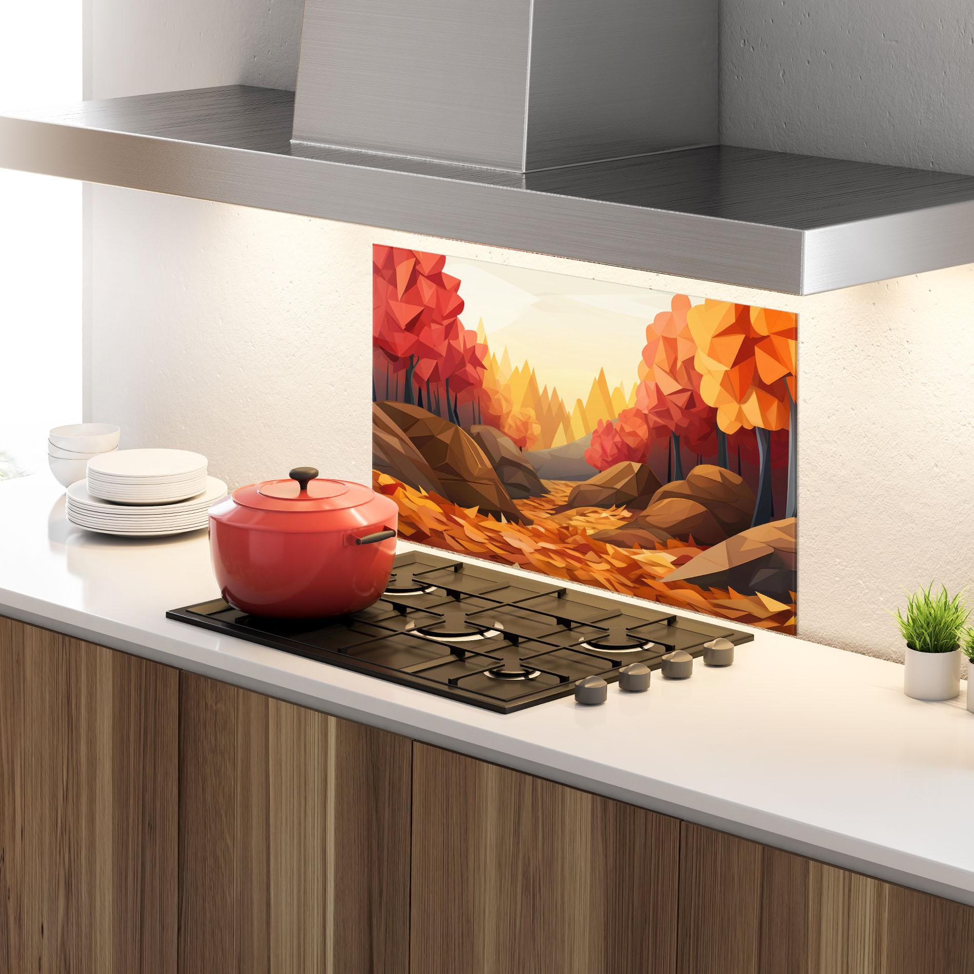 Стъклен панел за кухня Autumn Orange Forest mockup 4