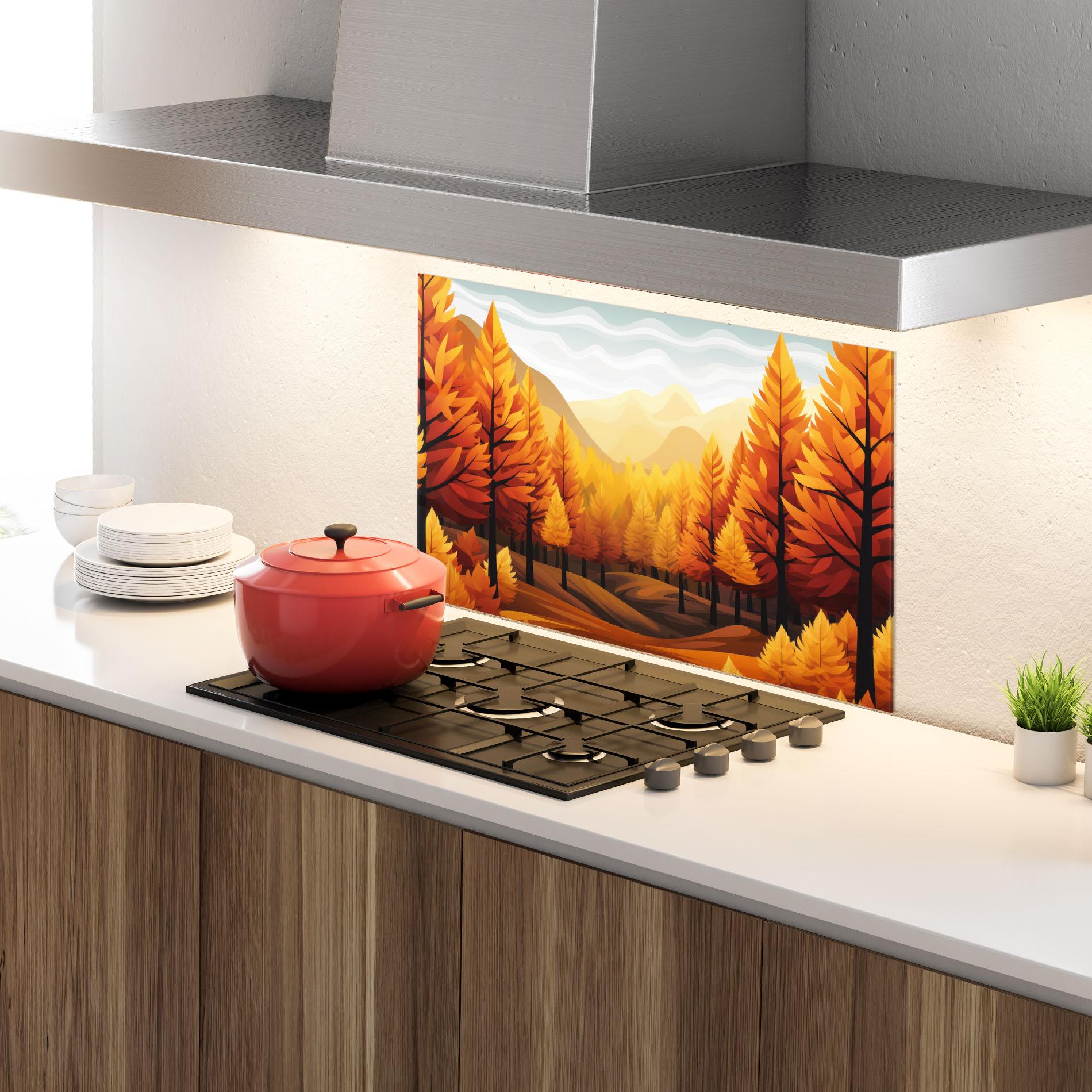 Стъклен панел за кухня Autumn Trees Orange mockup 4