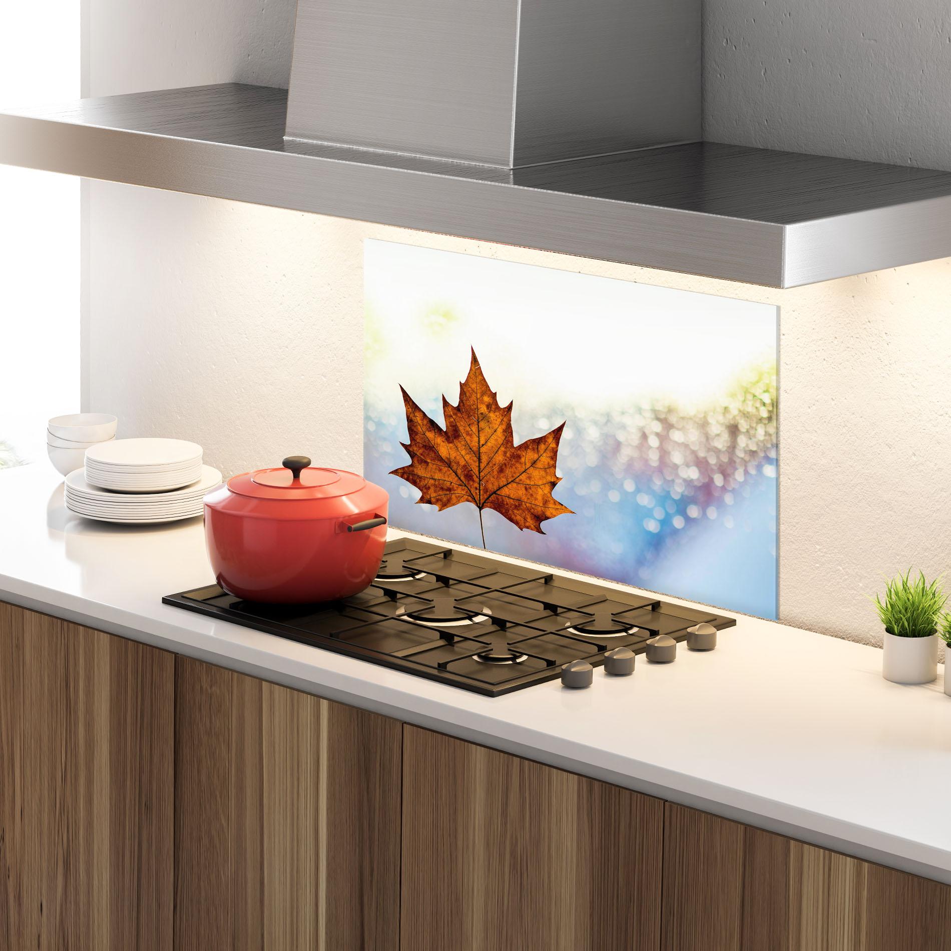 Стъклен панел за кухня Brown Orange Leaf mockup 4