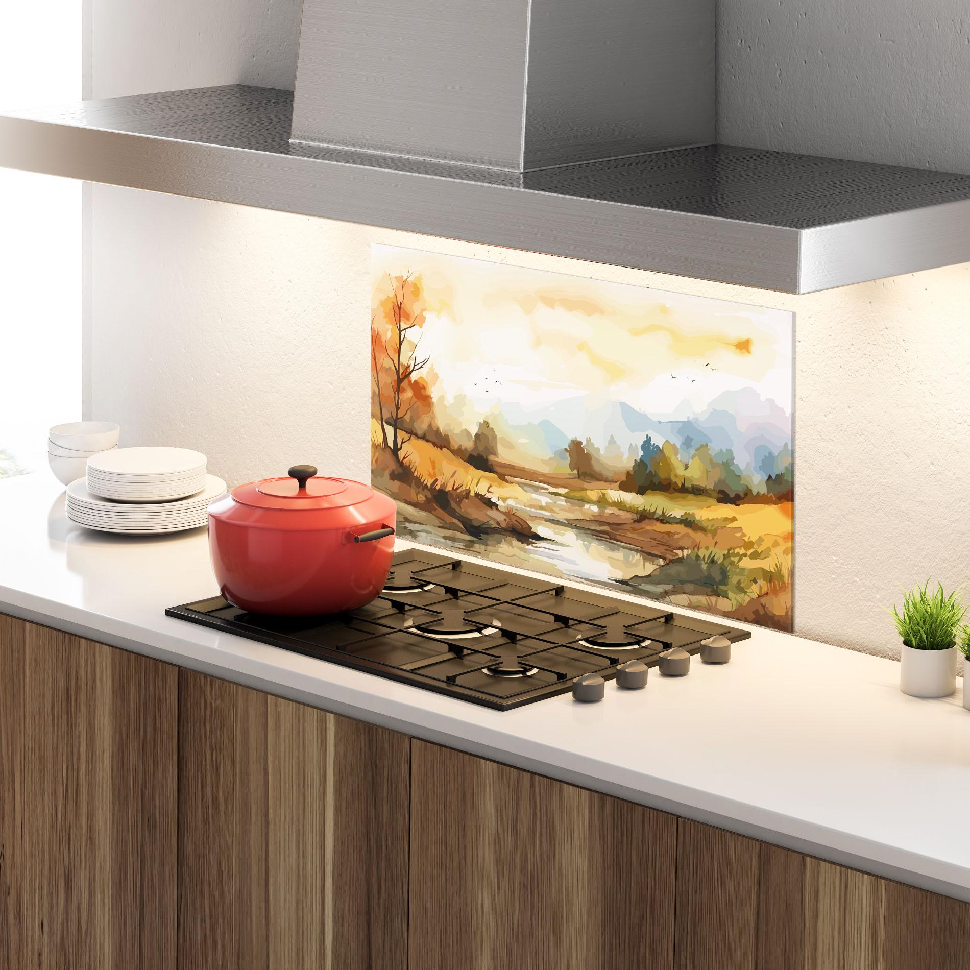 Стъклен панел за кухня Orange Yellow Autumn mockup 4