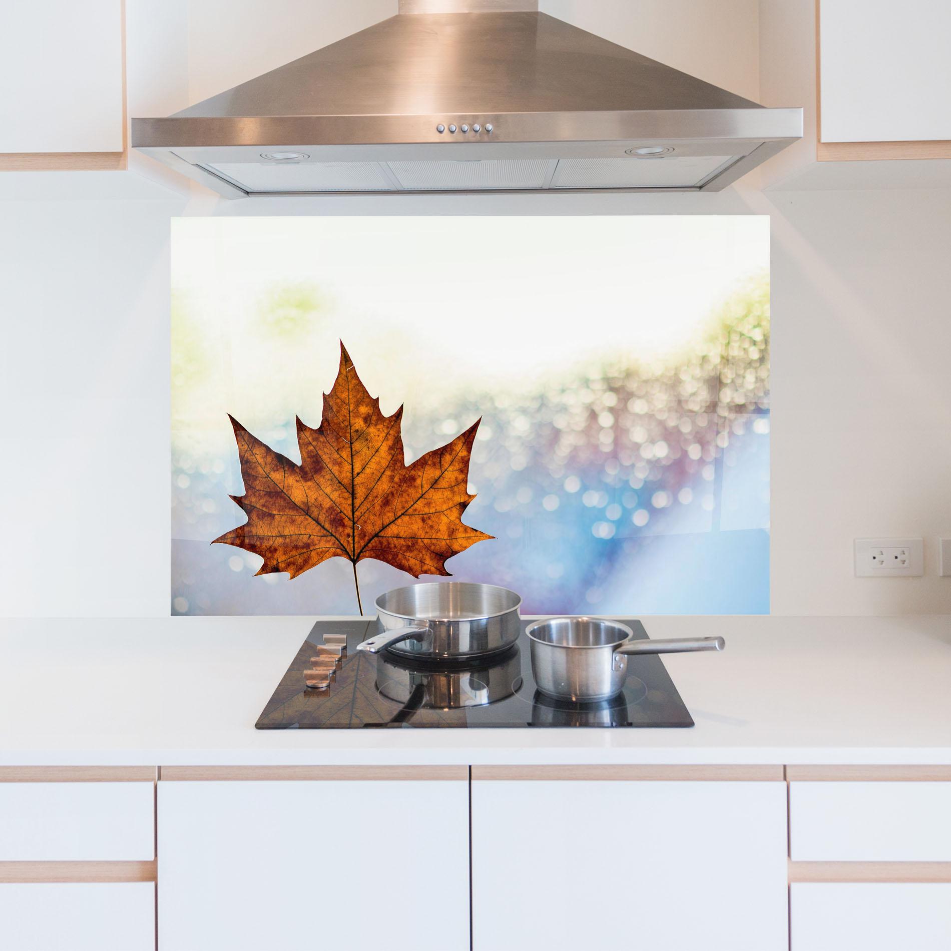 Стъклен панел за кухня Brown Orange Leaf mockup 5