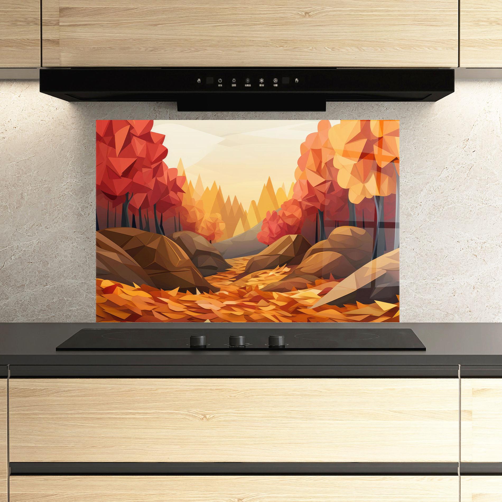 Стъклен панел за кухня Autumn Orange Forest mockup 3
