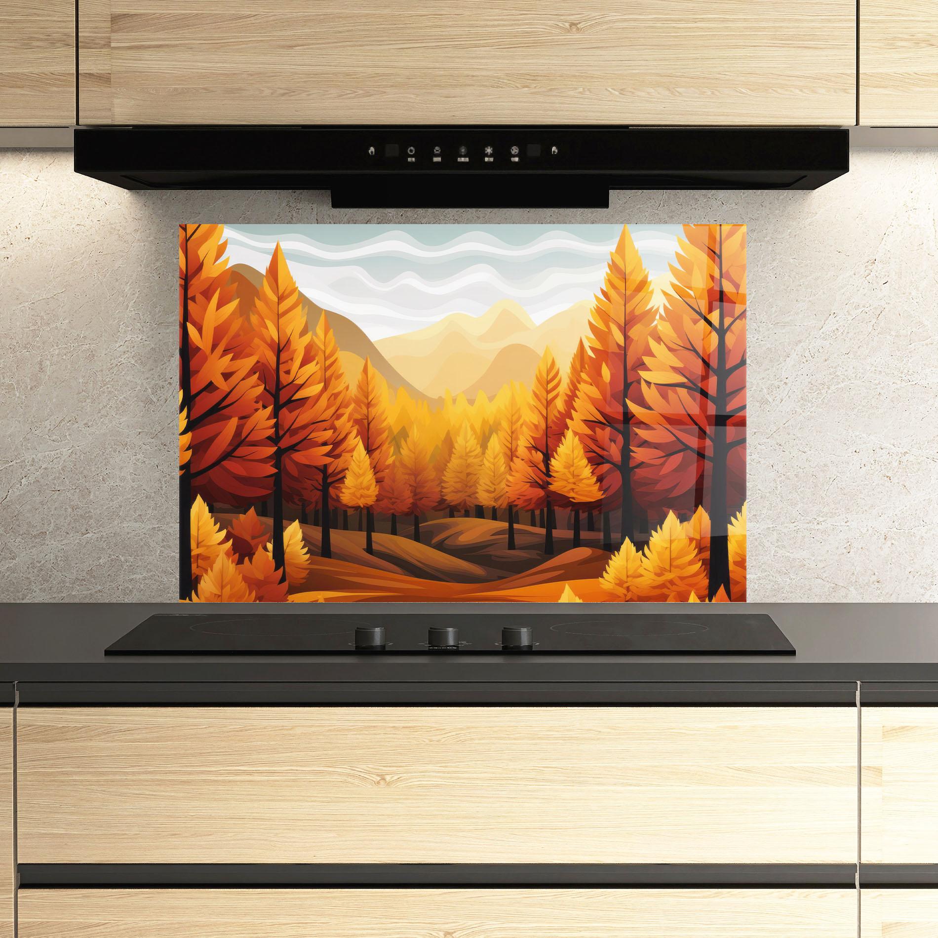 Стъклен панел за кухня Autumn Trees Orange mockup 3
