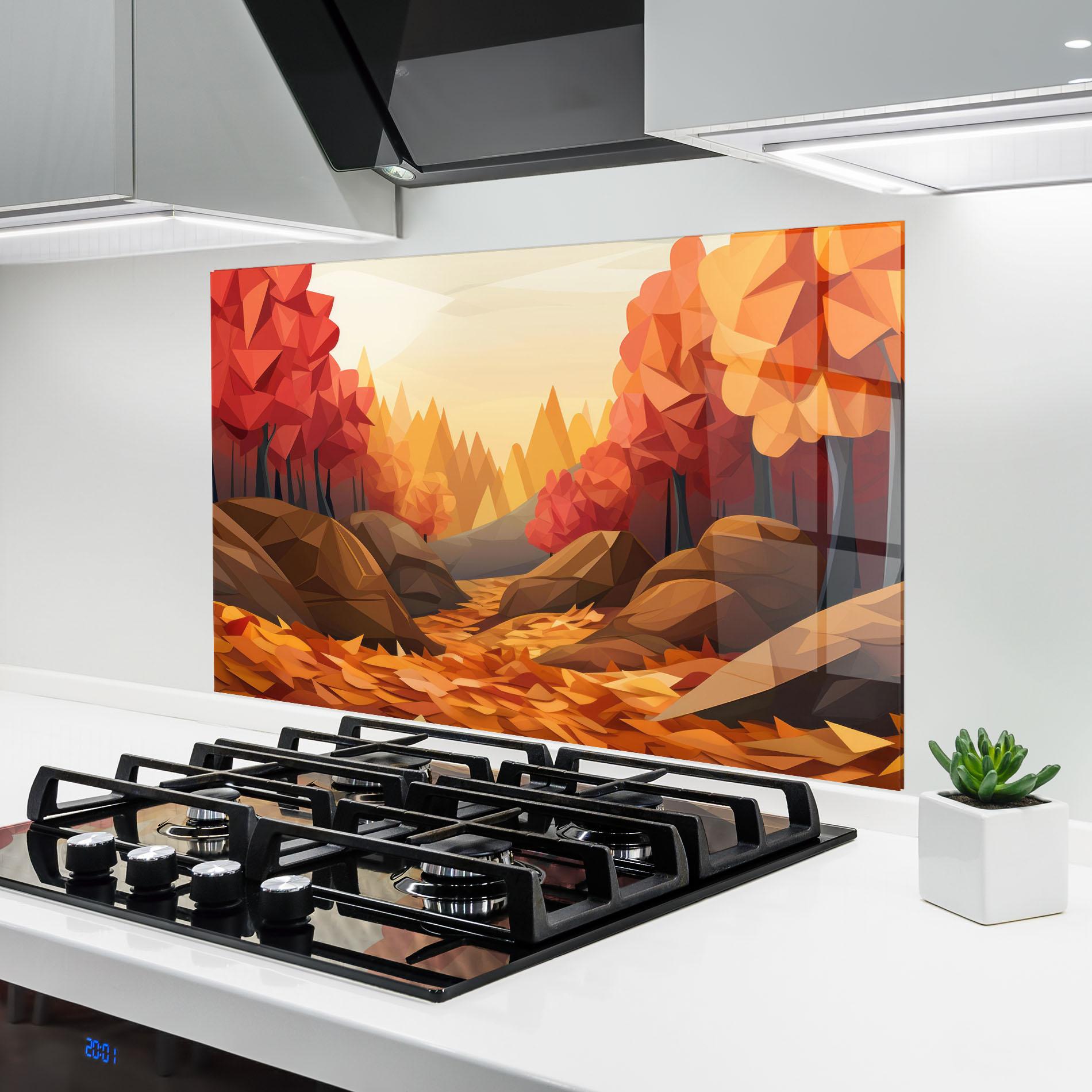 Стъклен панел за кухня Autumn Orange Forest mockup 6