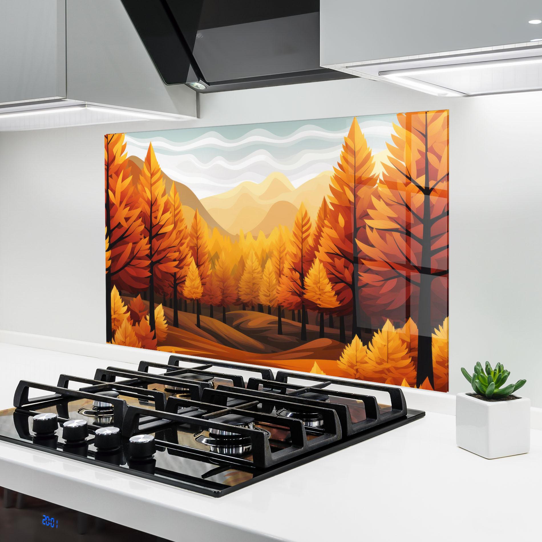 Стъклен панел за кухня Autumn Trees Orange mockup 6