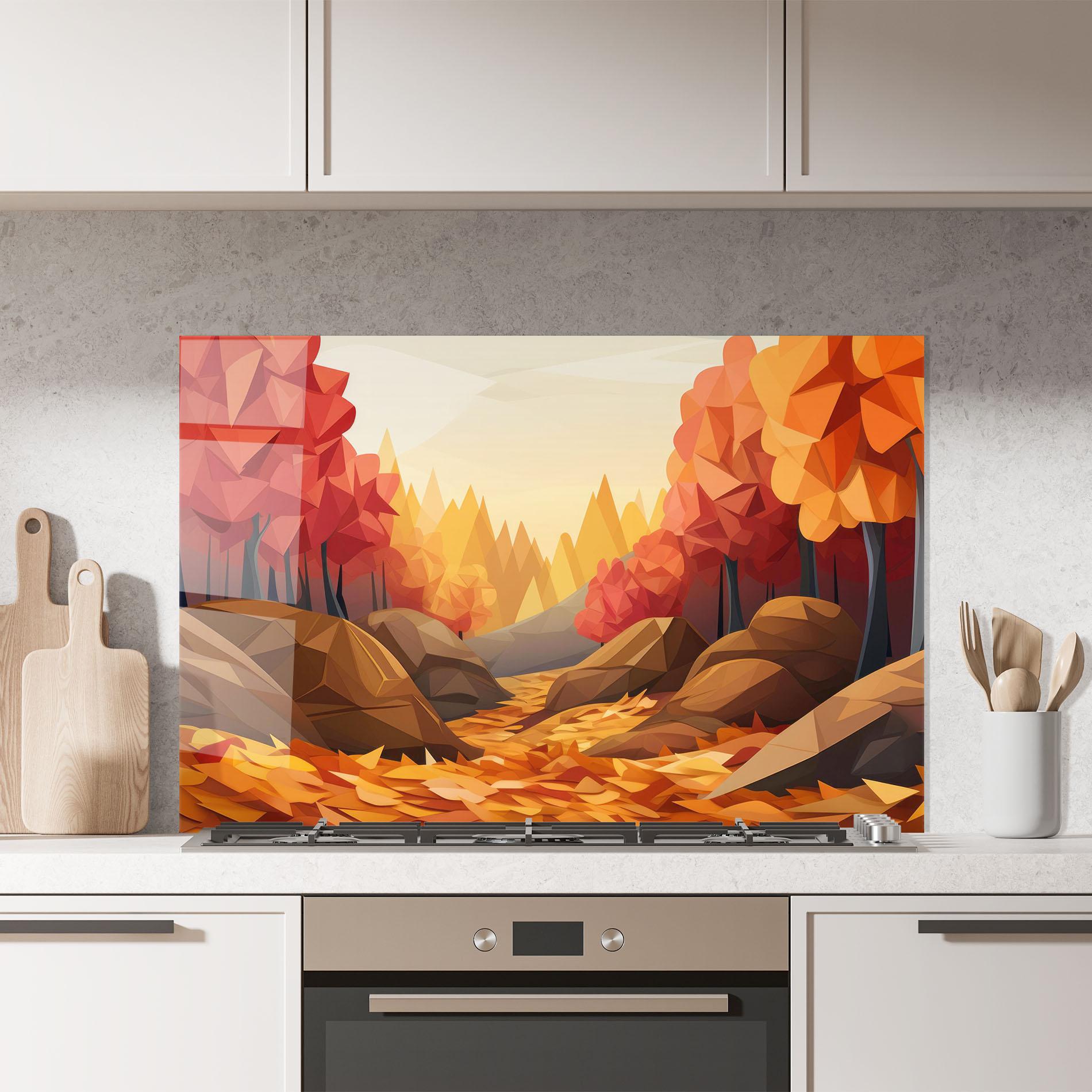 Стъклен панел за кухня Autumn Orange Forest mockup 7