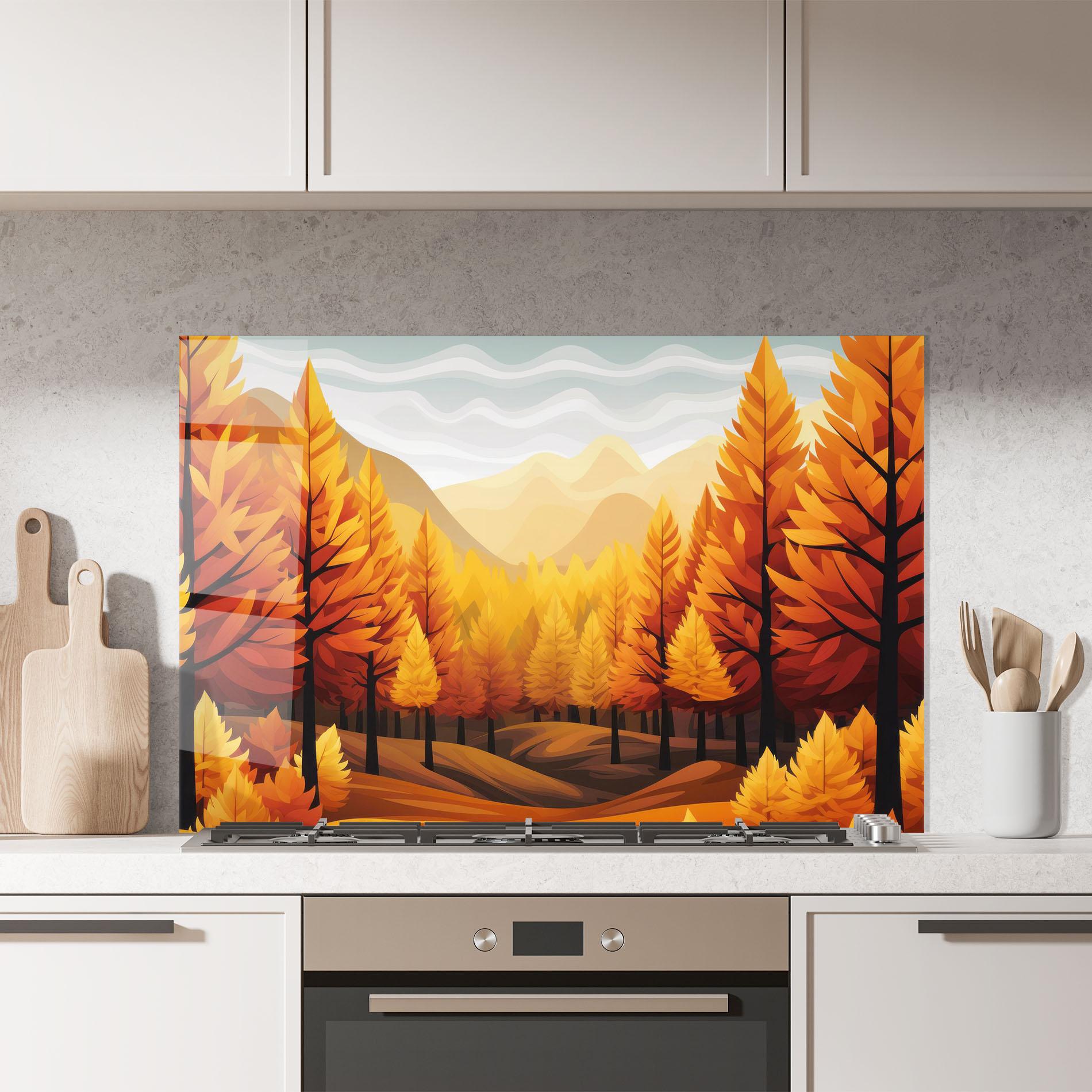 Стъклен панел за кухня Autumn Trees Orange mockup 7