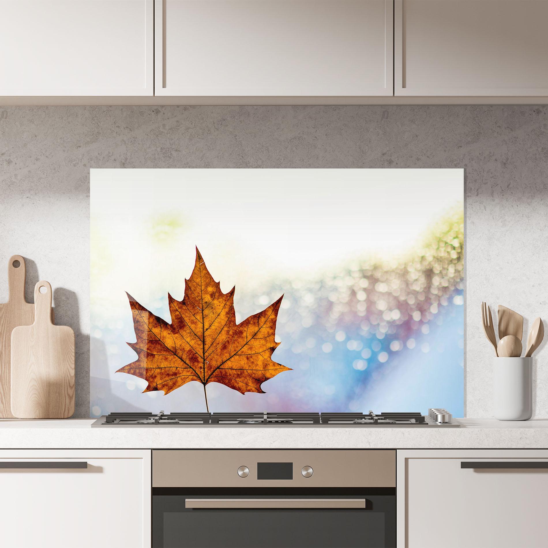 Стъклен панел за кухня Brown Orange Leaf mockup 7