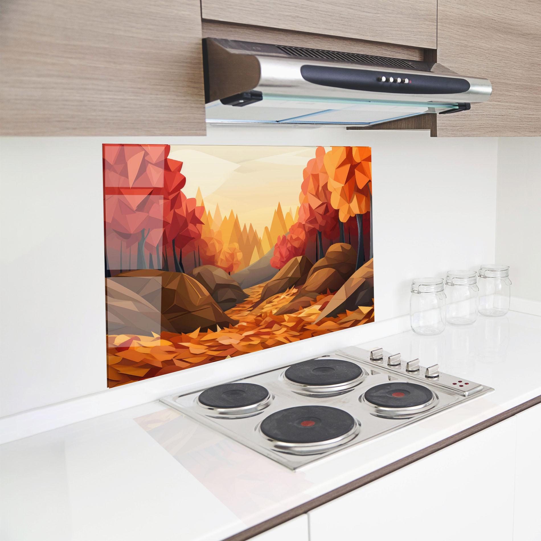 Стъклен панел за кухня Autumn Orange Forest mockup 8
