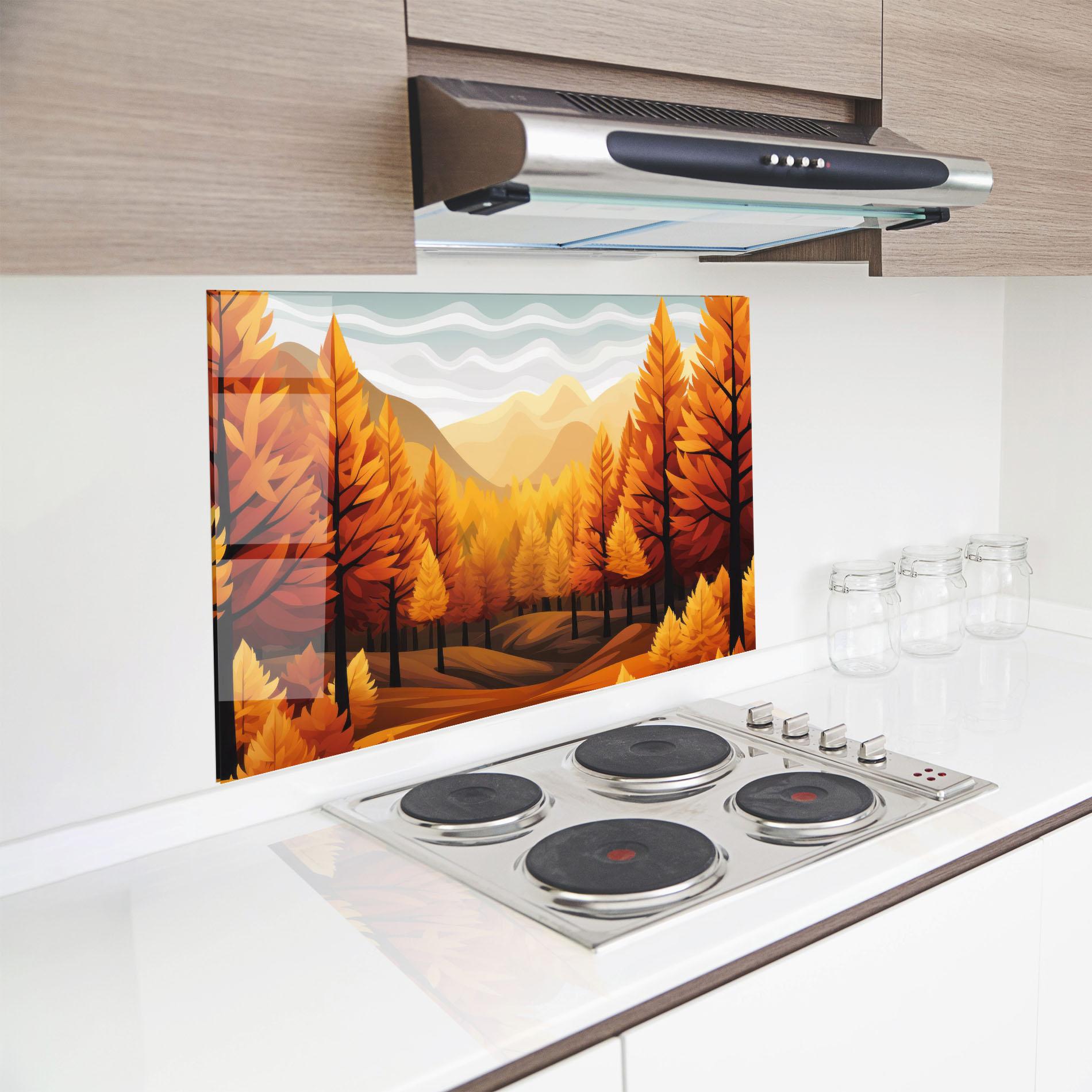 Стъклен панел за кухня Autumn Trees Orange mockup 8