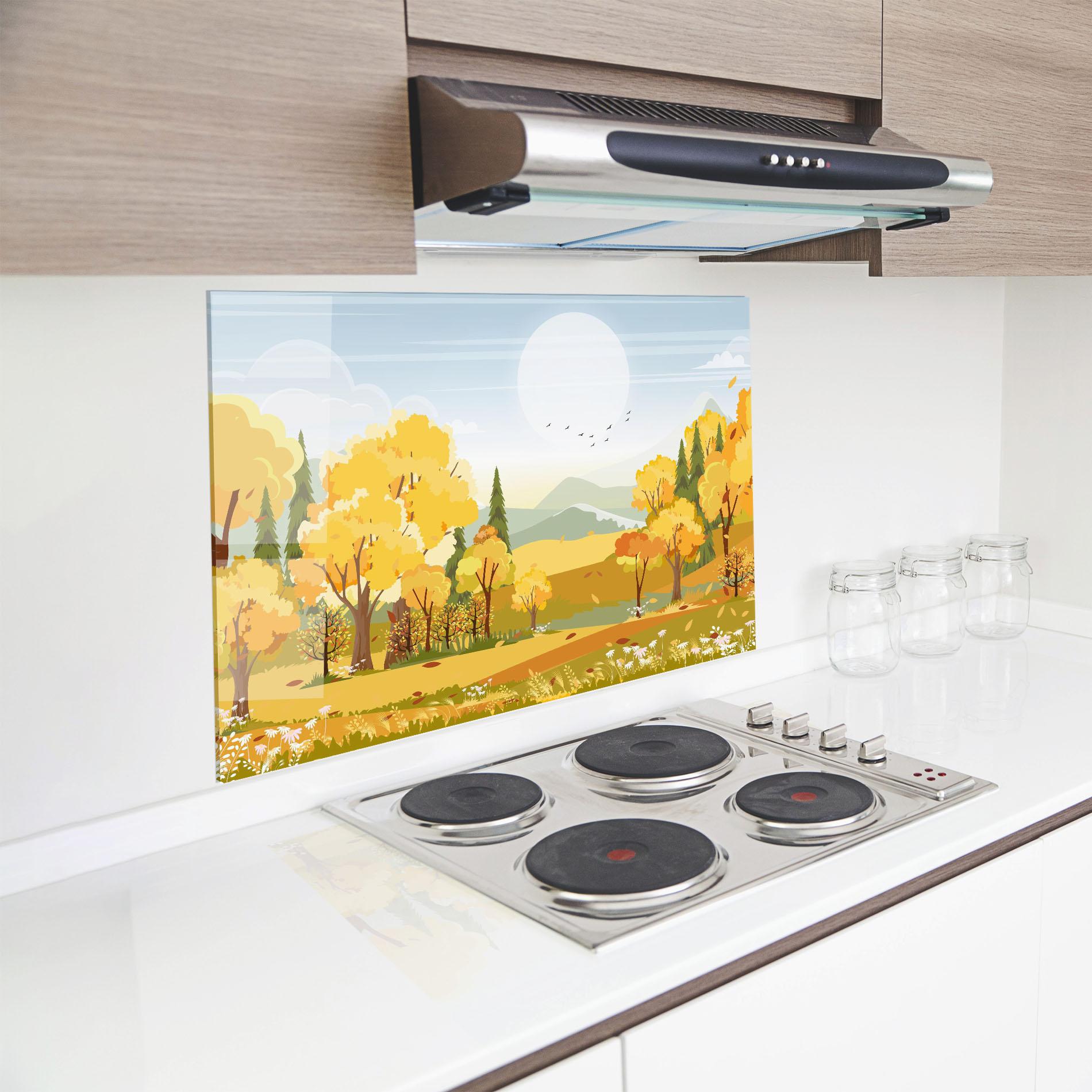 Стъклен панел за кухня Autumn Yellow View mockup 8