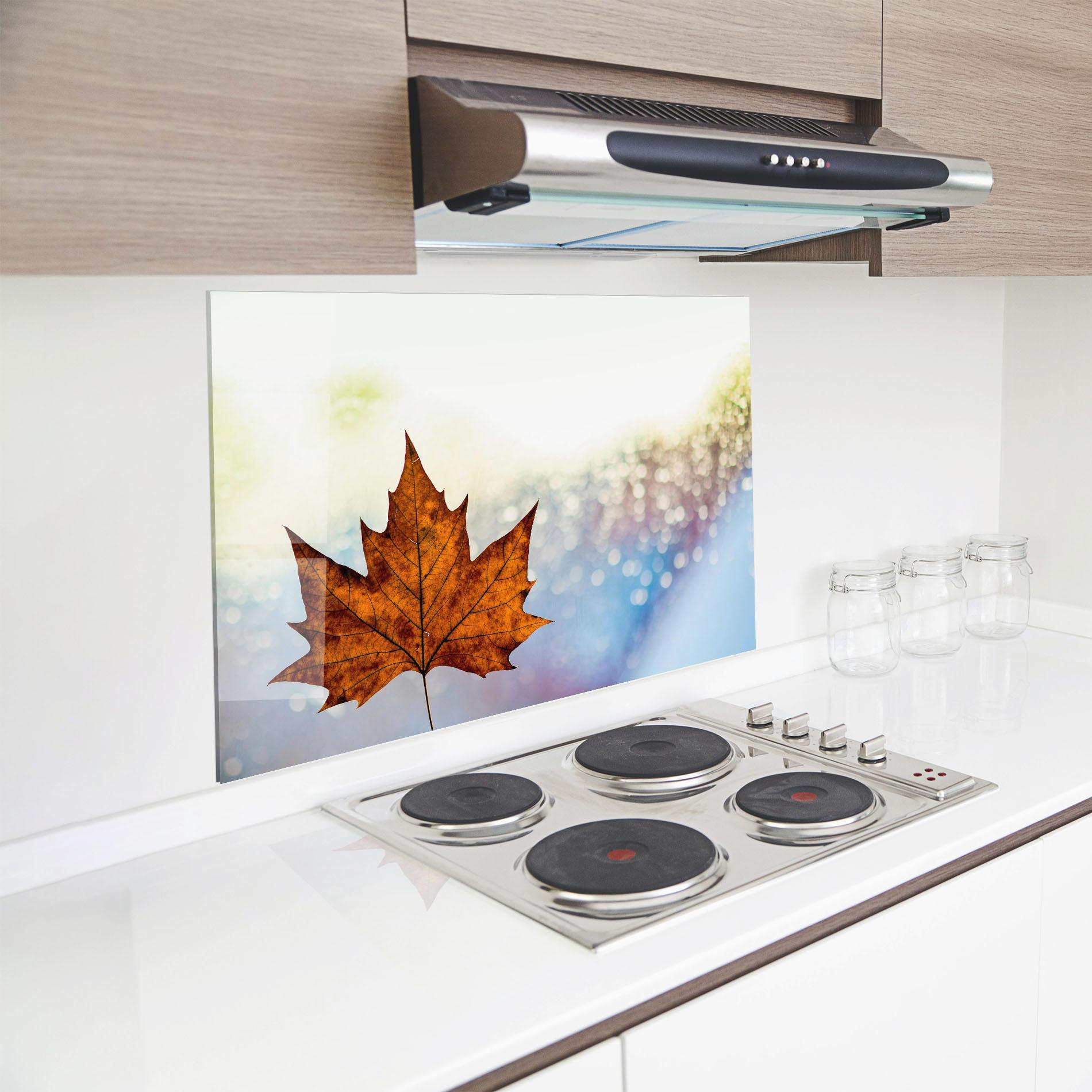Стъклен панел за кухня Brown Orange Leaf mockup 8