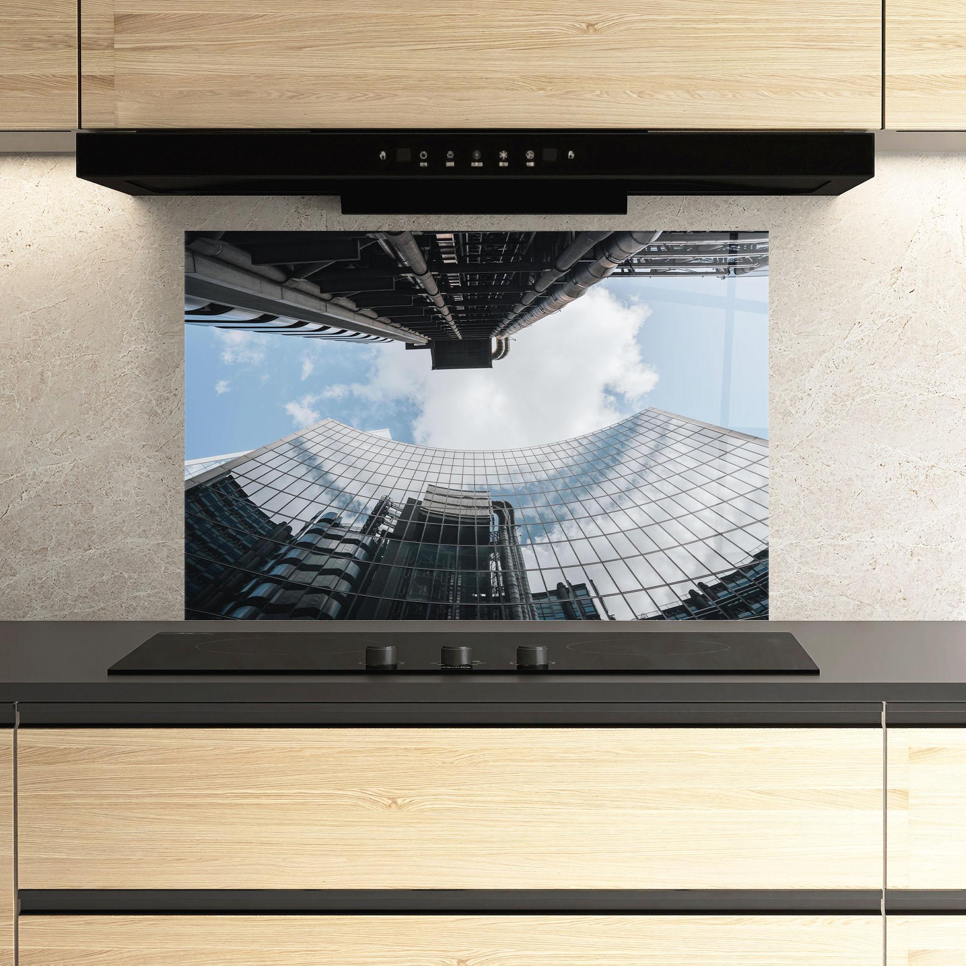 Стъклен панел за кухня Cloud Big Building mockup 3