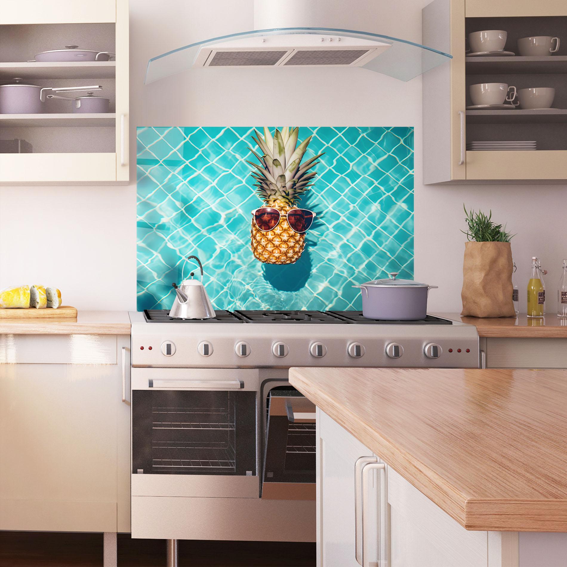 Стъклен панел за кухня Pineapple In Pool mockup 1