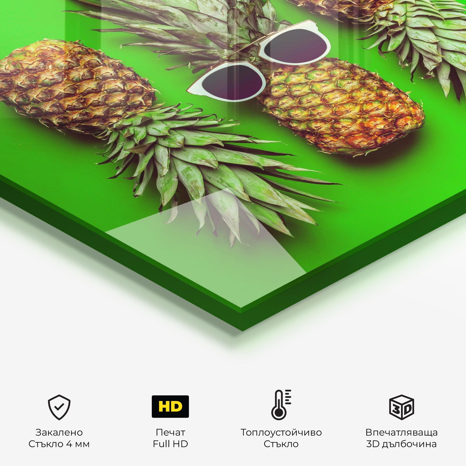 Стъклен панел за кухня Green Pineapple mockup 2