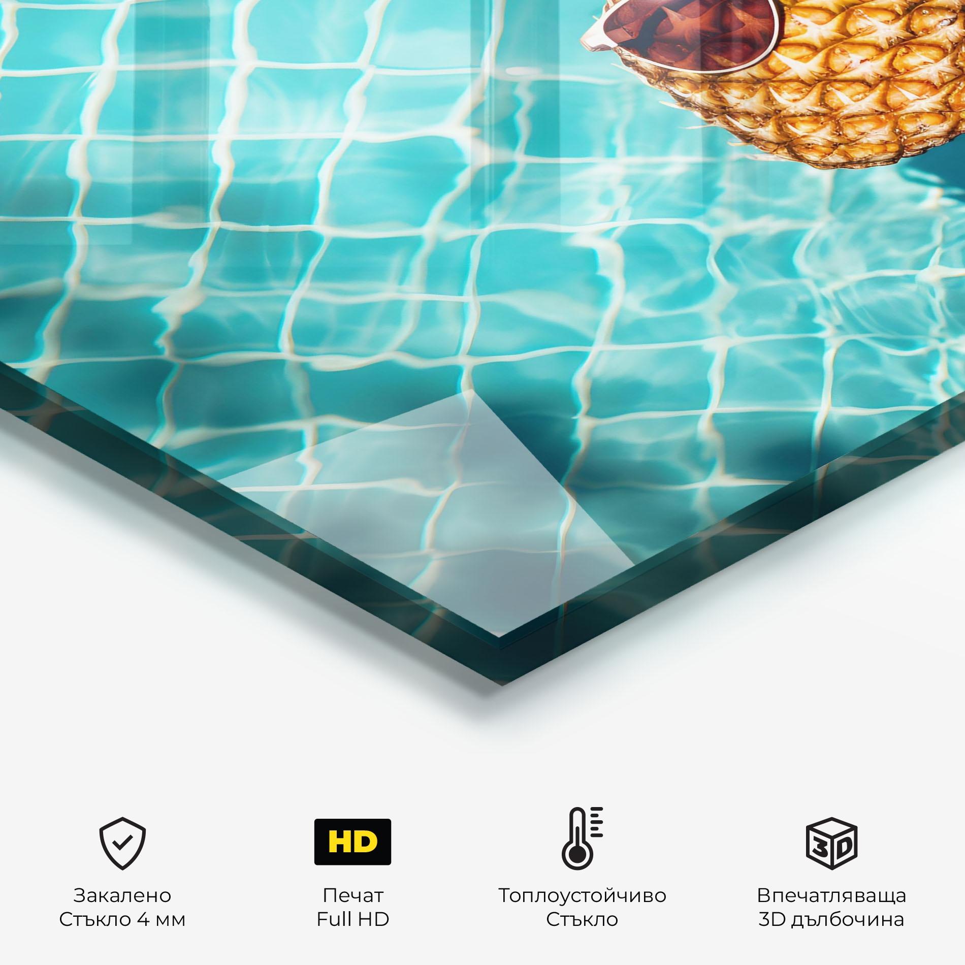 Стъклен панел за кухня Pineapple In Pool mockup 2