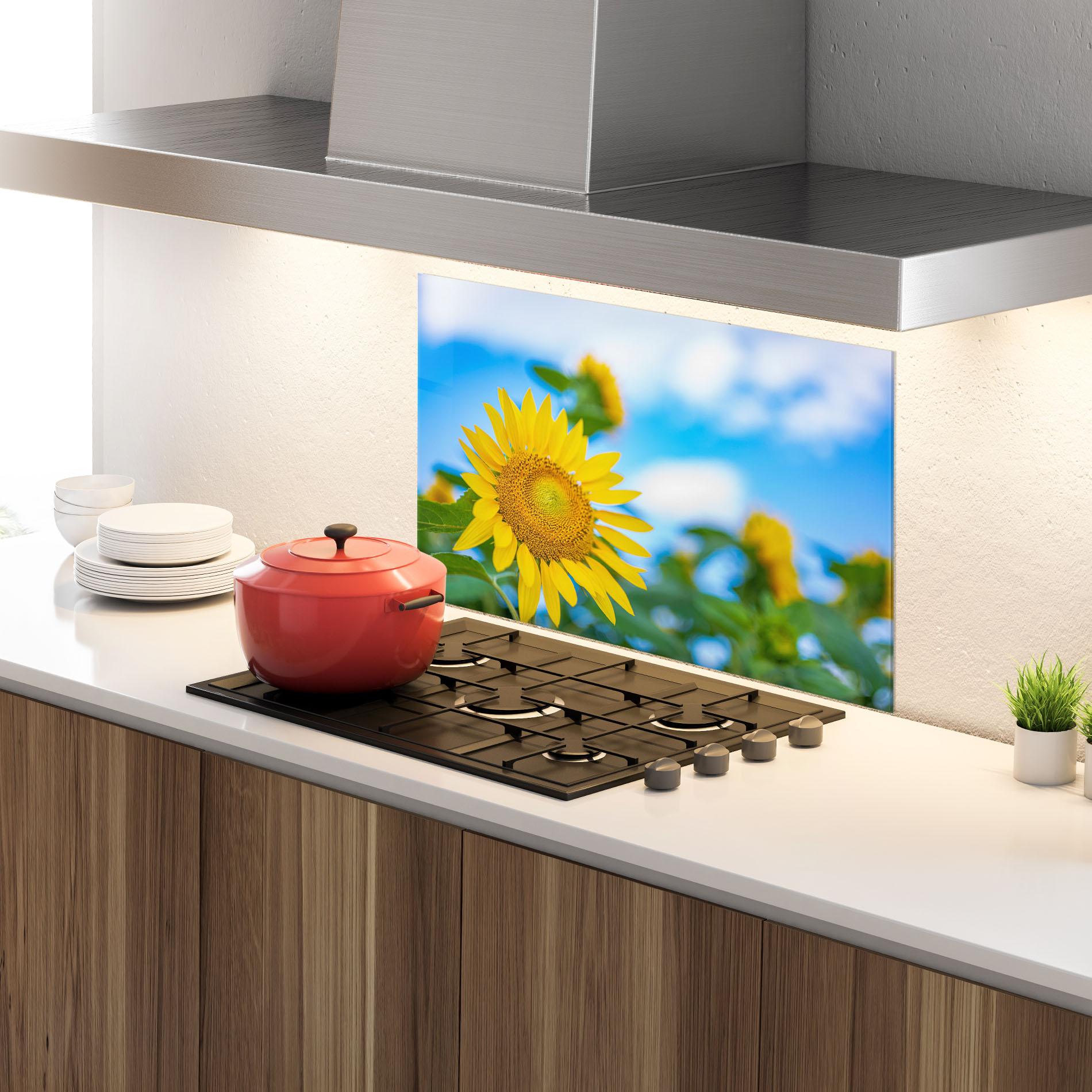 Стъклен панел за кухня Sunflower Sky mockup 4