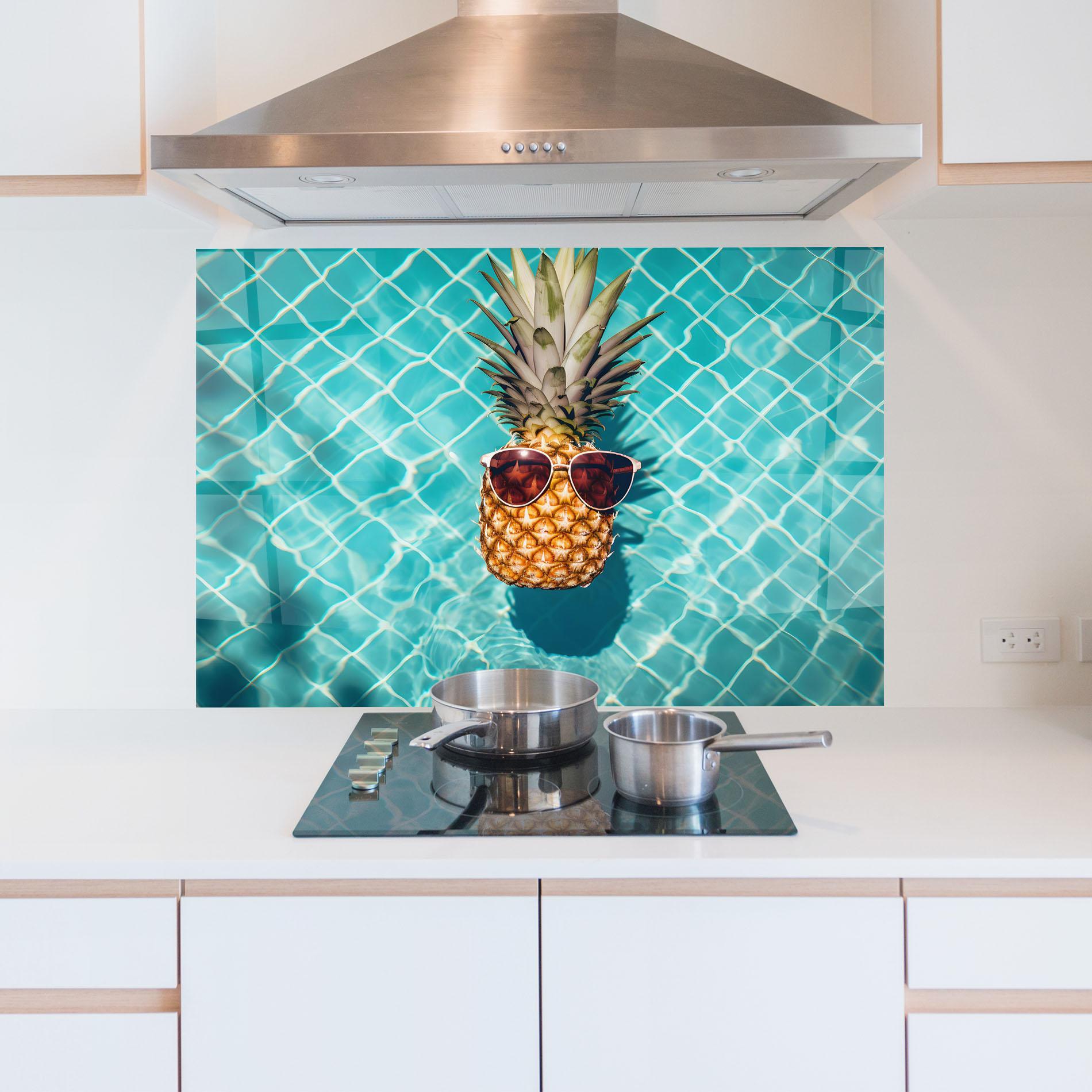 Стъклен панел за кухня Pineapple In Pool mockup 5