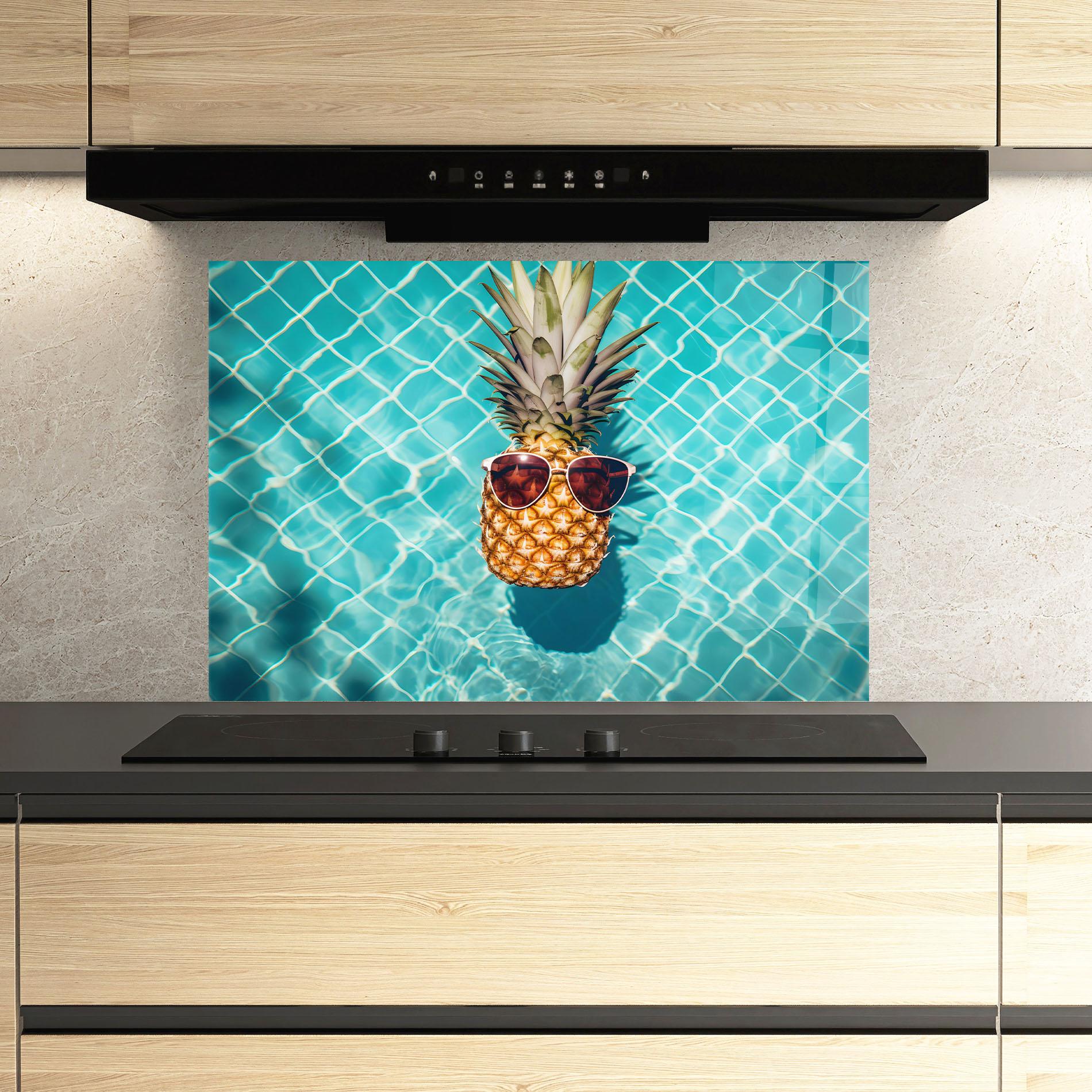 Стъклен панел за кухня Pineapple In Pool mockup 3