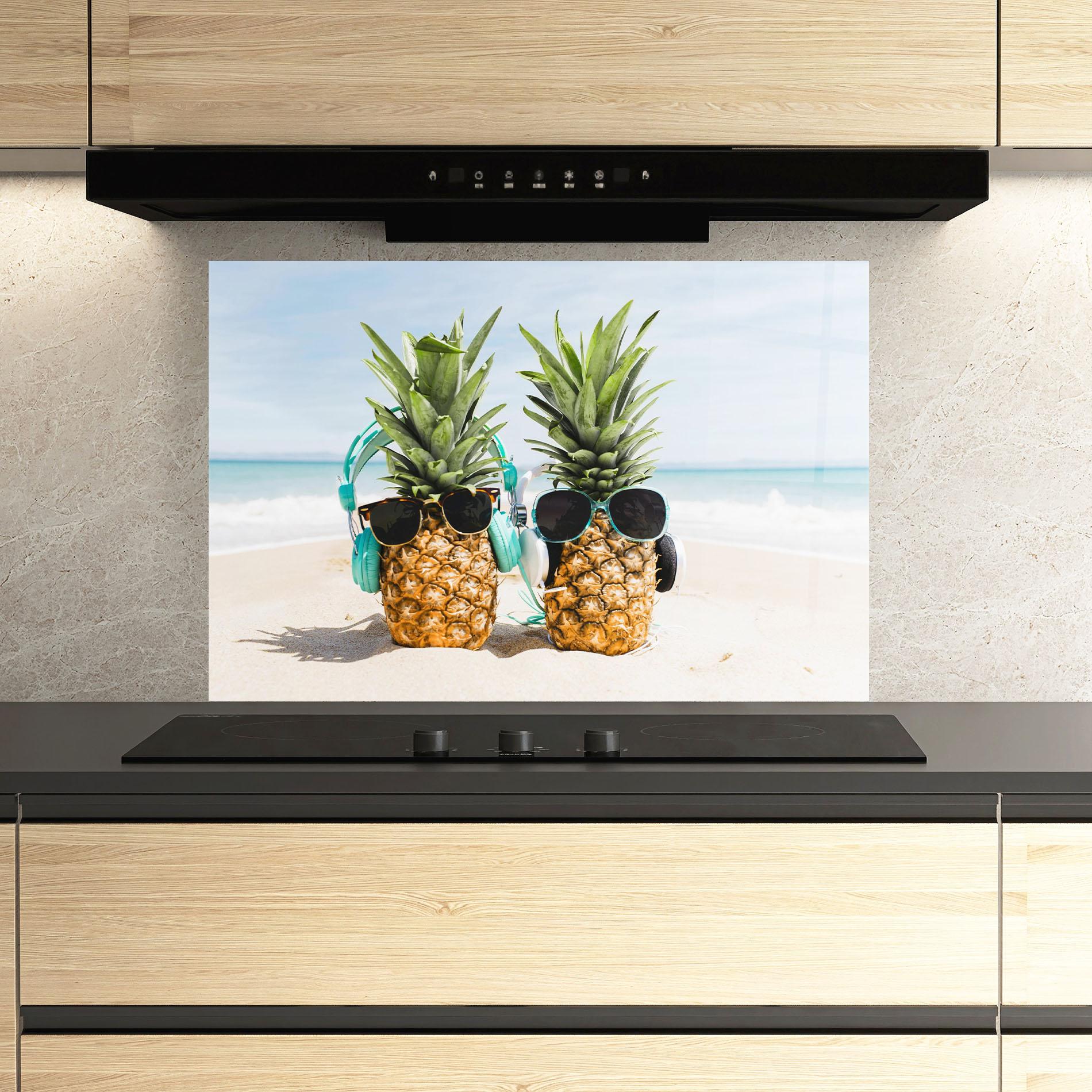 Стъклен панел за кухня Pineapples With Sunglasses mockup 3