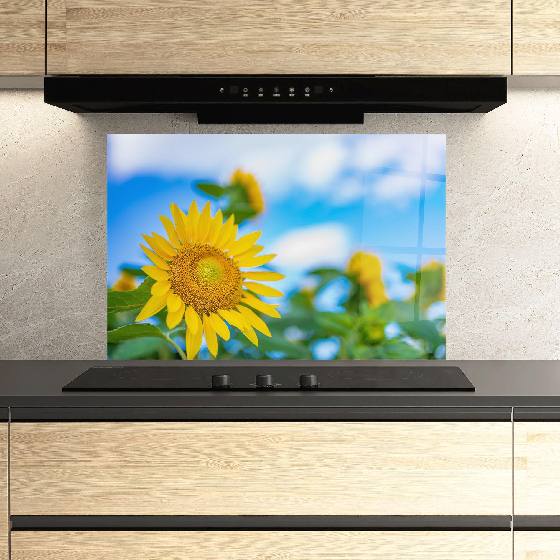 Стъклен панел за кухня Sunflower Sky mockup 3