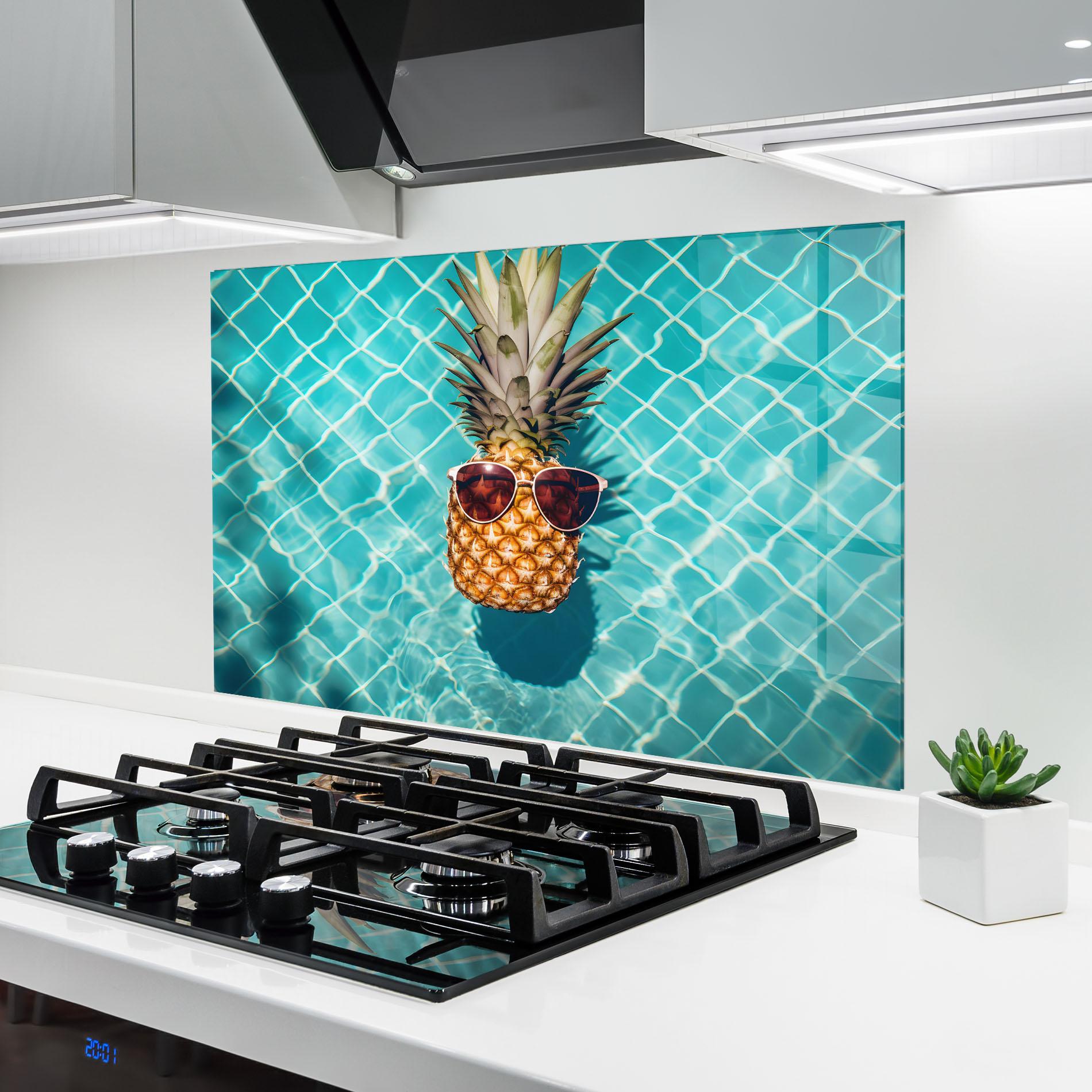 Стъклен панел за кухня Pineapple In Pool mockup 6